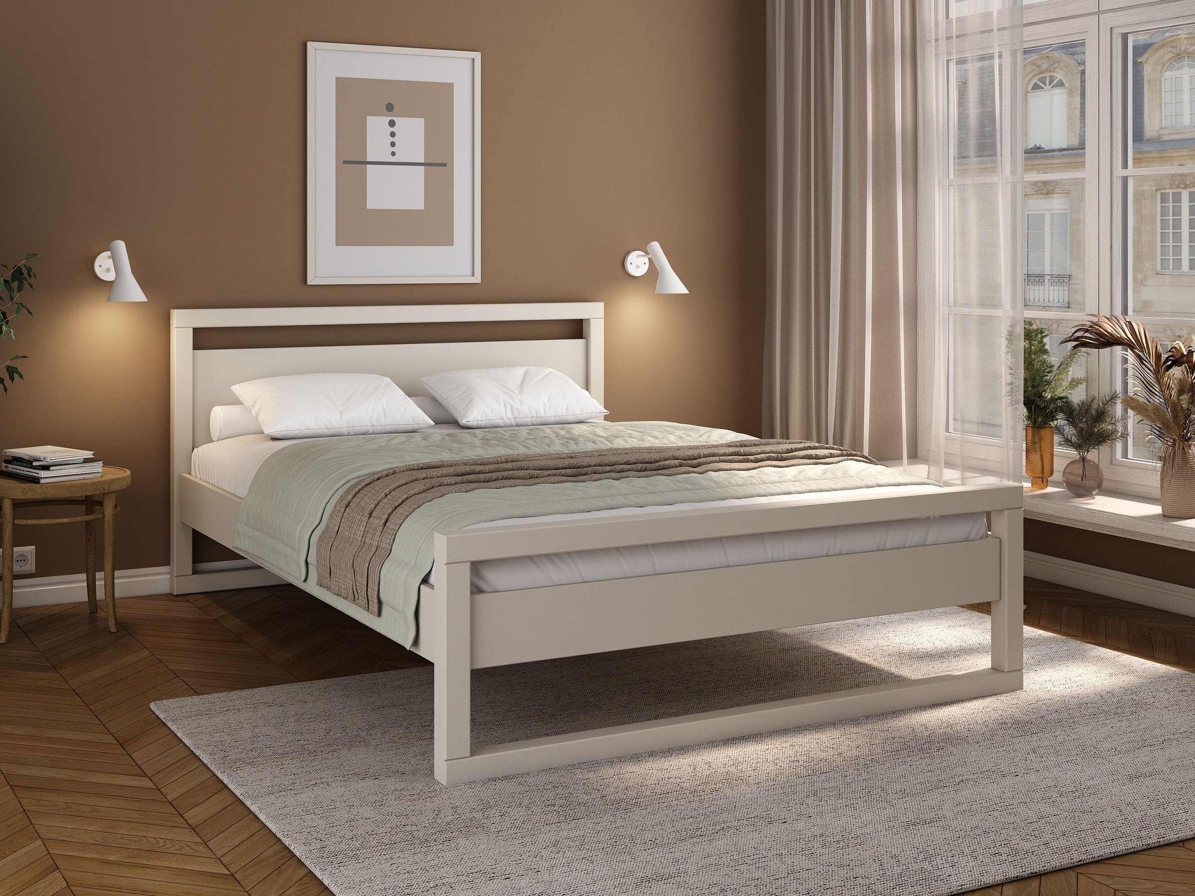 Image of GOODproduct Massivholzbett "Wellow, Kaschmir-Beige-Beige, Kiefer, inklusive Lattenrost" Liegefläche 140x200 cm, nordisch-modern, bis 180 kg belastbar, FSC & Made in Europe