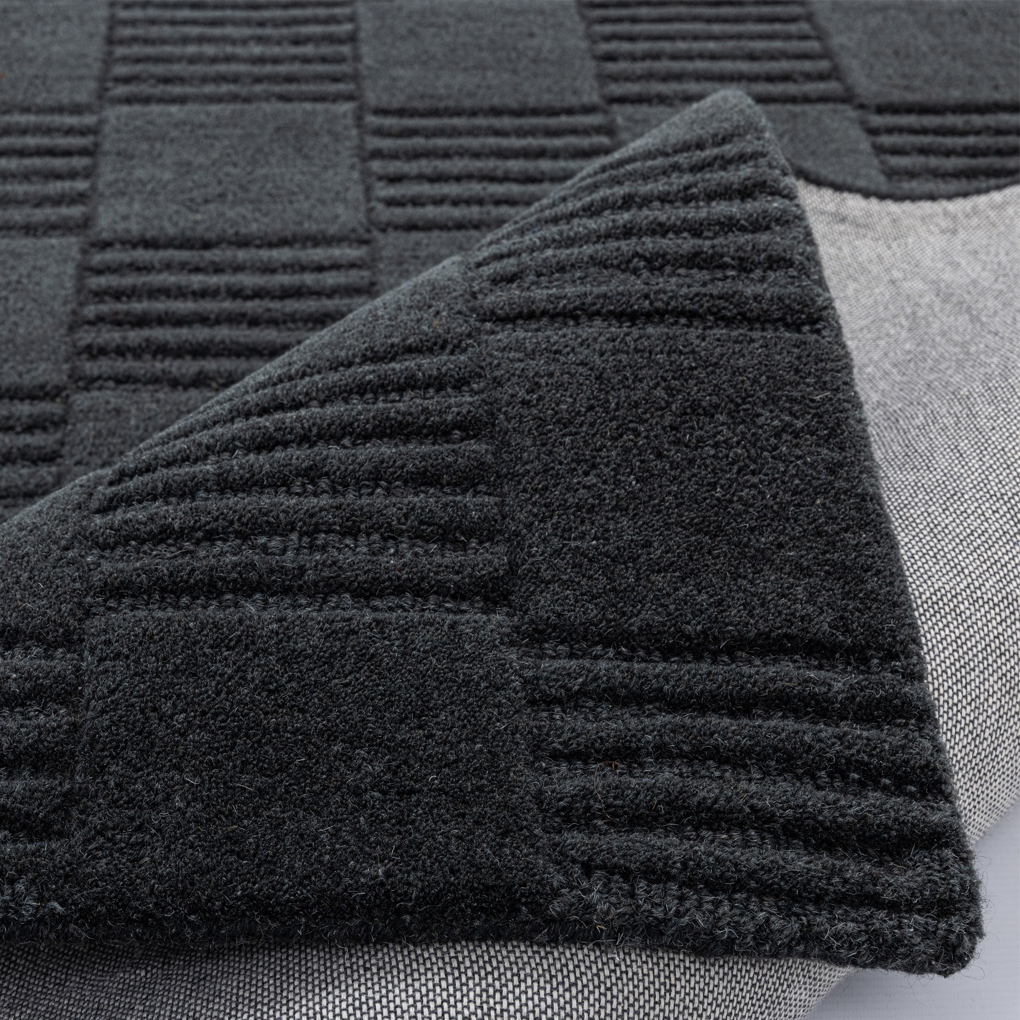 my home Wollteppich »Motala, Handgefertigt, Wolle, Hoch-Tief-Effekt,« rechteckig 14 mm Höhe einfarbig, 3D-Design, Wohnzimmer, Schlafzimmer, Esszimmer