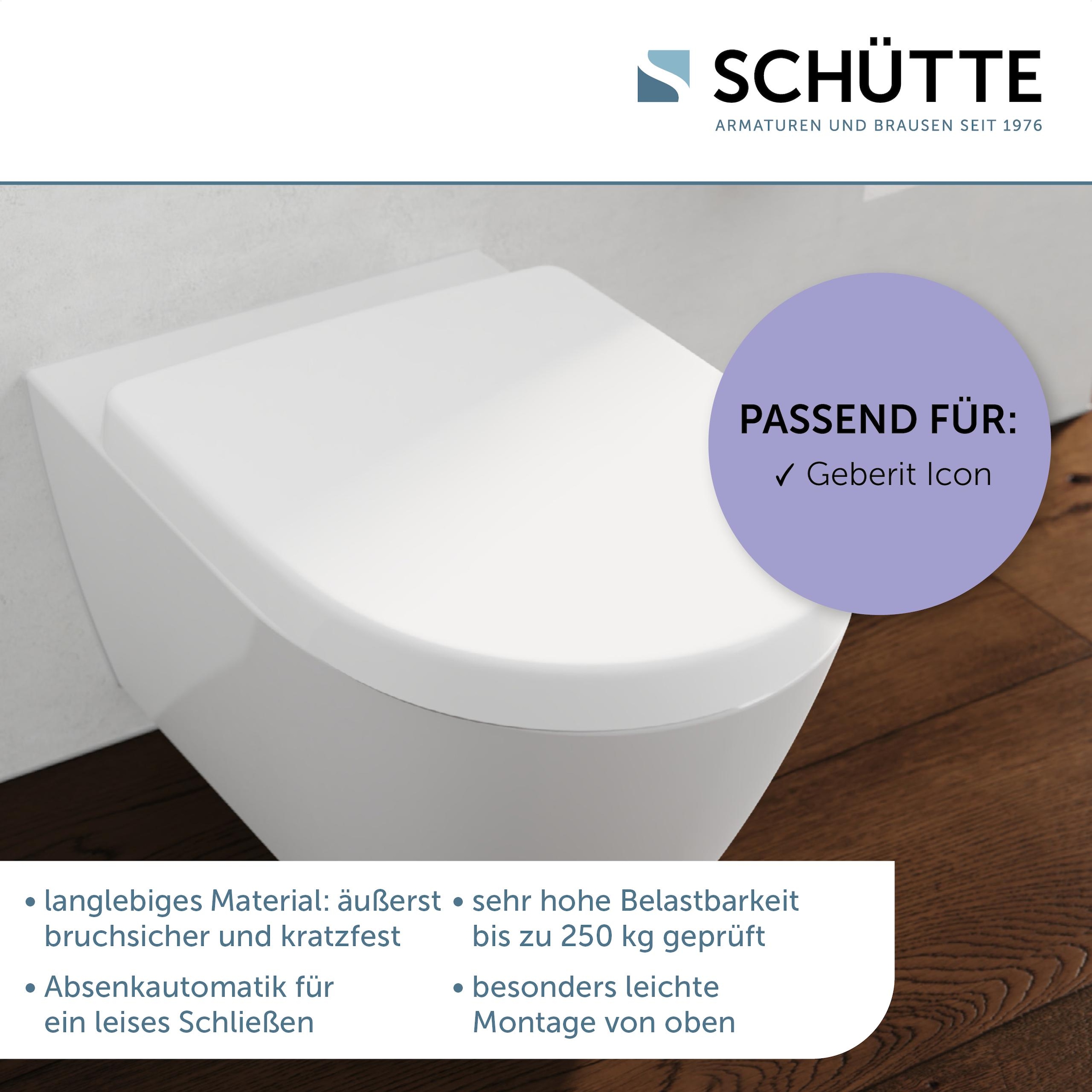 Schütte Siège de WC »Duroplast, WHITE D-Form PRO 7« Abattant WC, matériel de fixation, notice de montage,  Avec descente automatique et fermeture rapide