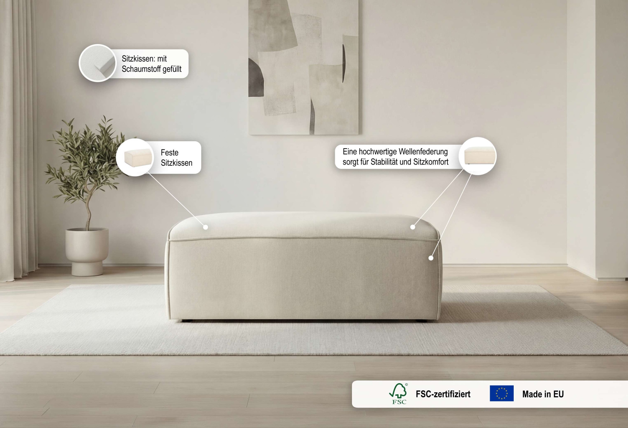 GOODproduct Polsterhocker »Mittell, Chenille« 102x61 cm, bodentief