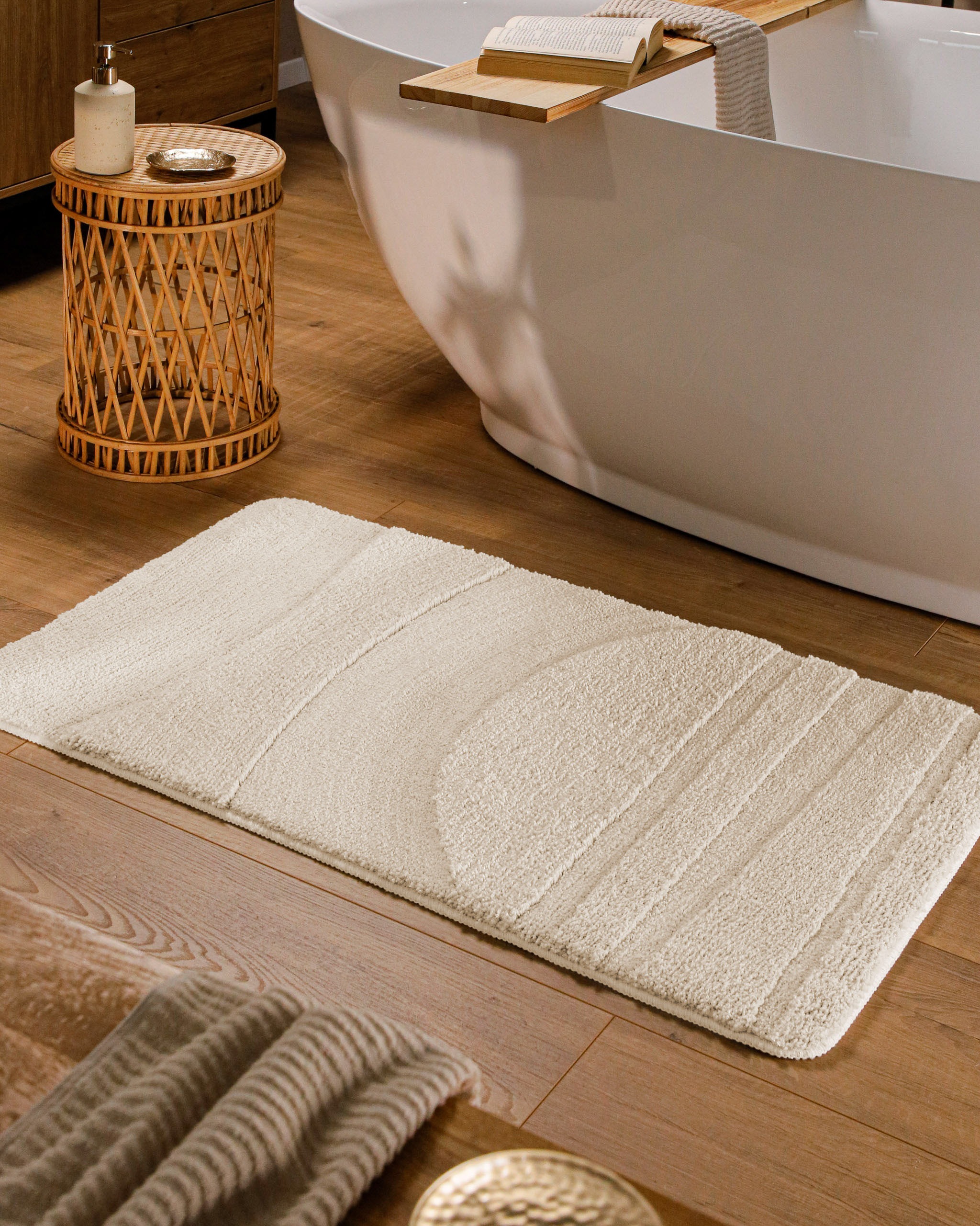 Wecon home Tapis de bain »Marc« Höhe 25 mm revêtement antidérapant Séchage rapide Tapis de bain, lignes en relief, doux, antidérapant, lavable, touffeté
