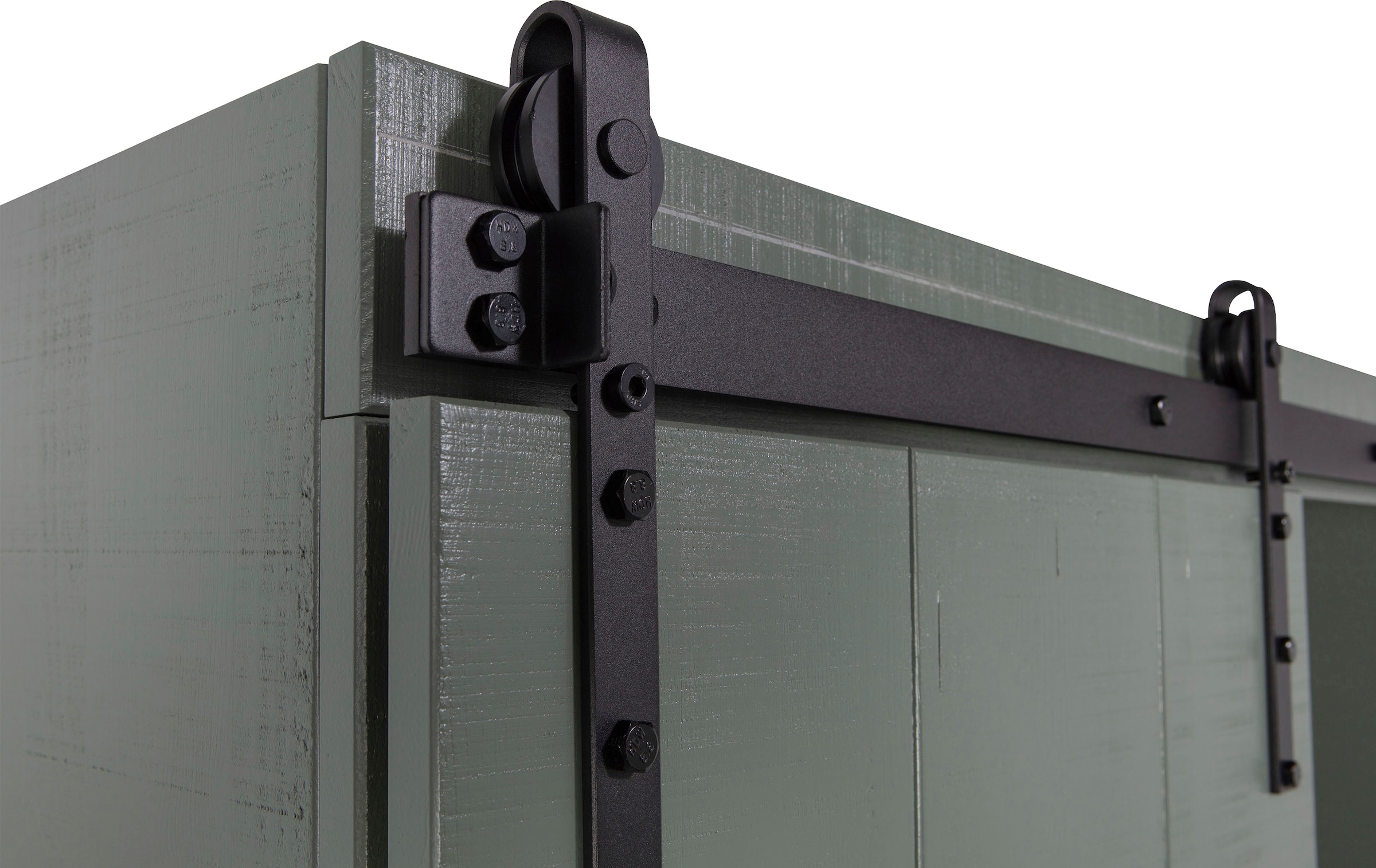 WOOOD Vitrine »Slide Barn FSC®-Kiefernholz bandsägerauh, H 230 x B 122 x T 37 cm« Metallschiene für Schiebetür, lackierte Oberfläche, pfleigleicht