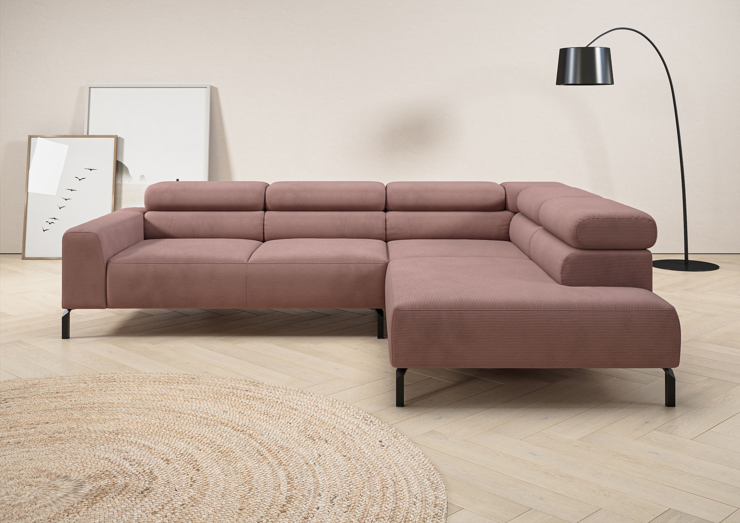 Image of Home affaire Ecksofa "Antonelli, L-Form, inkl. Kopfteilverstellung, Breite 276 cm, bequem" mit elektrischer Sitztiefenverstellung, in Feincord, altrosa