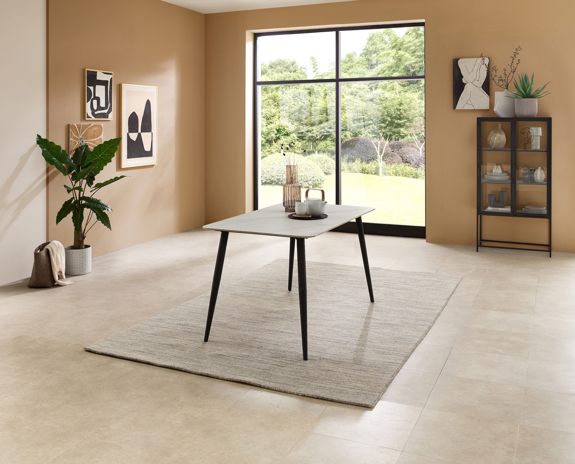 Stolkom Esstisch »Cody Esszimmertisch Keramik, Weiss marmoriert, BxHxT 140x76x80 cm«, Keramikoberfläche weiss marmoriert, 4-Fuss Gestell Schwarz matt