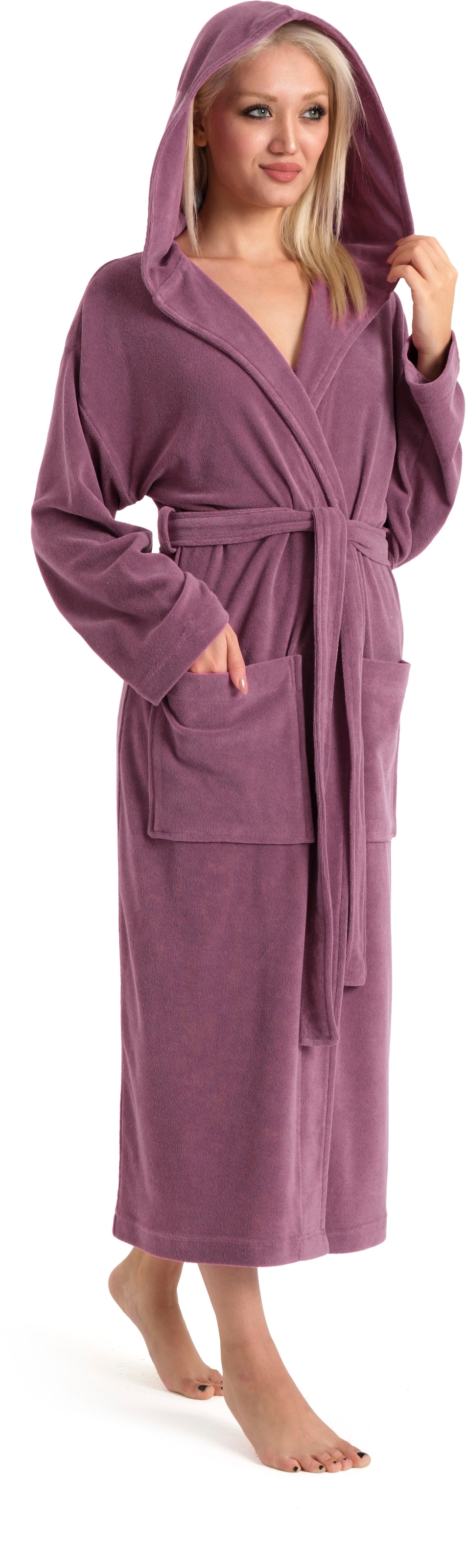 GOODproduct Peignoir de bain femme »Jule, ideal für Sauna & Spa, Hotelbademantel, Morgenmantel« 1 cuis einfarbiger Leichtfrottier-Bademantel, hoher Baumwollanteil, XS-4XL