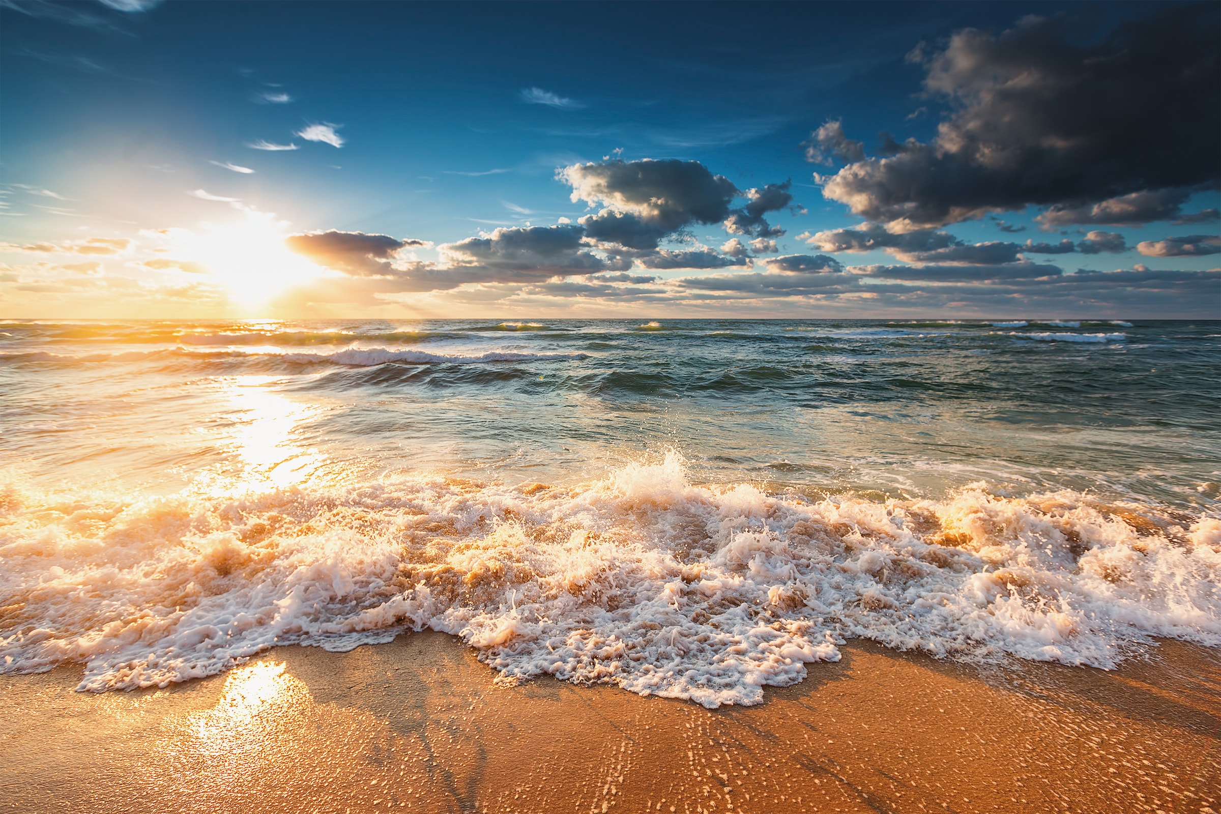 Leinwandbild, Sonnenuntergang-Strand, (1 St.), BxH: 90x60 cm