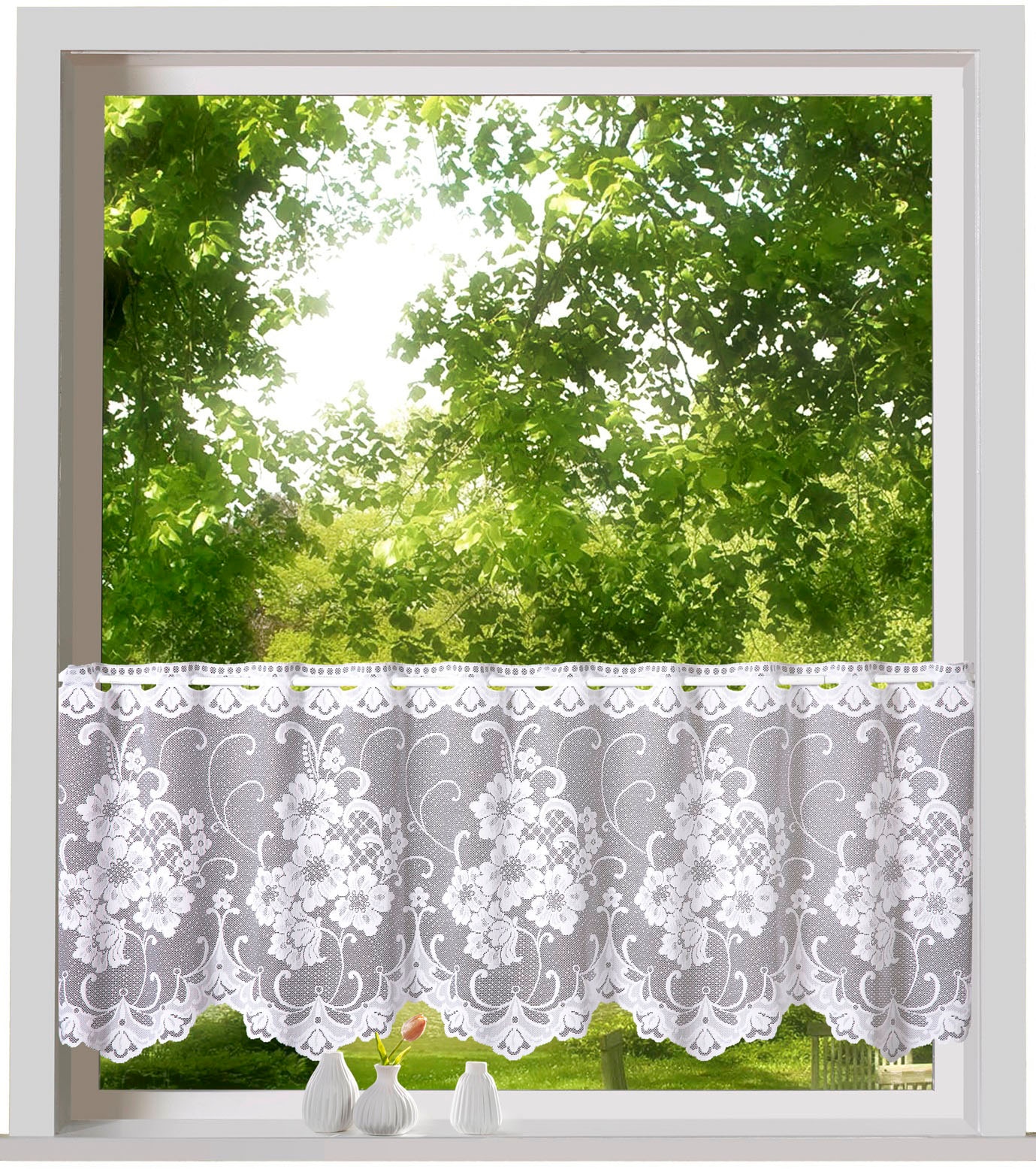 Image of Weckbrodt Scheibengardine "Mantua" Stangendurchzug 1 Stk. tlg. Bistro, Jacquard, strukturiert, floral, geblümt, Gardine, Store