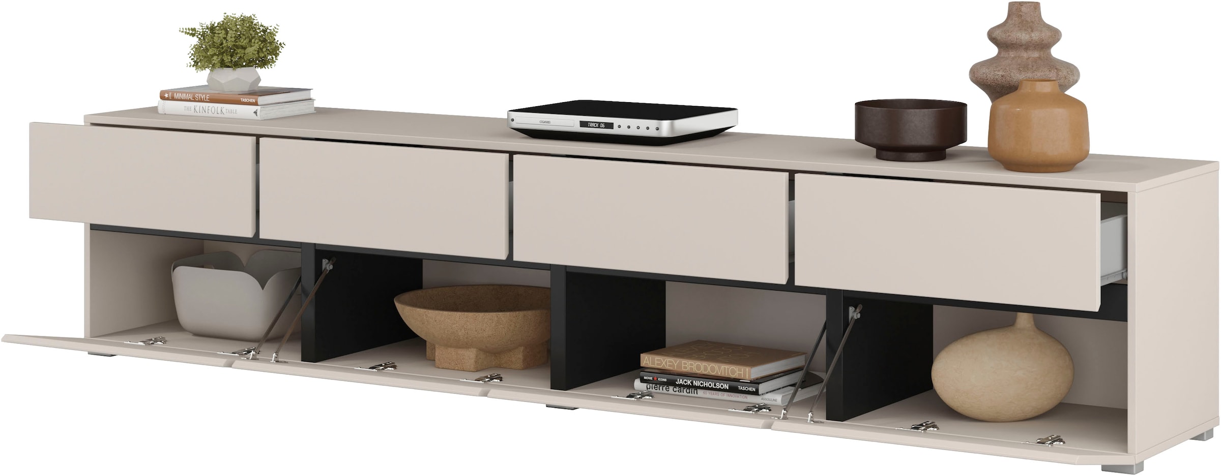 GOODproduct Lowboard »Cross,Breite 225 cm, moderne grifflose TV-Kommode« TV-Schrank mit viel Stauraum, TV-Board