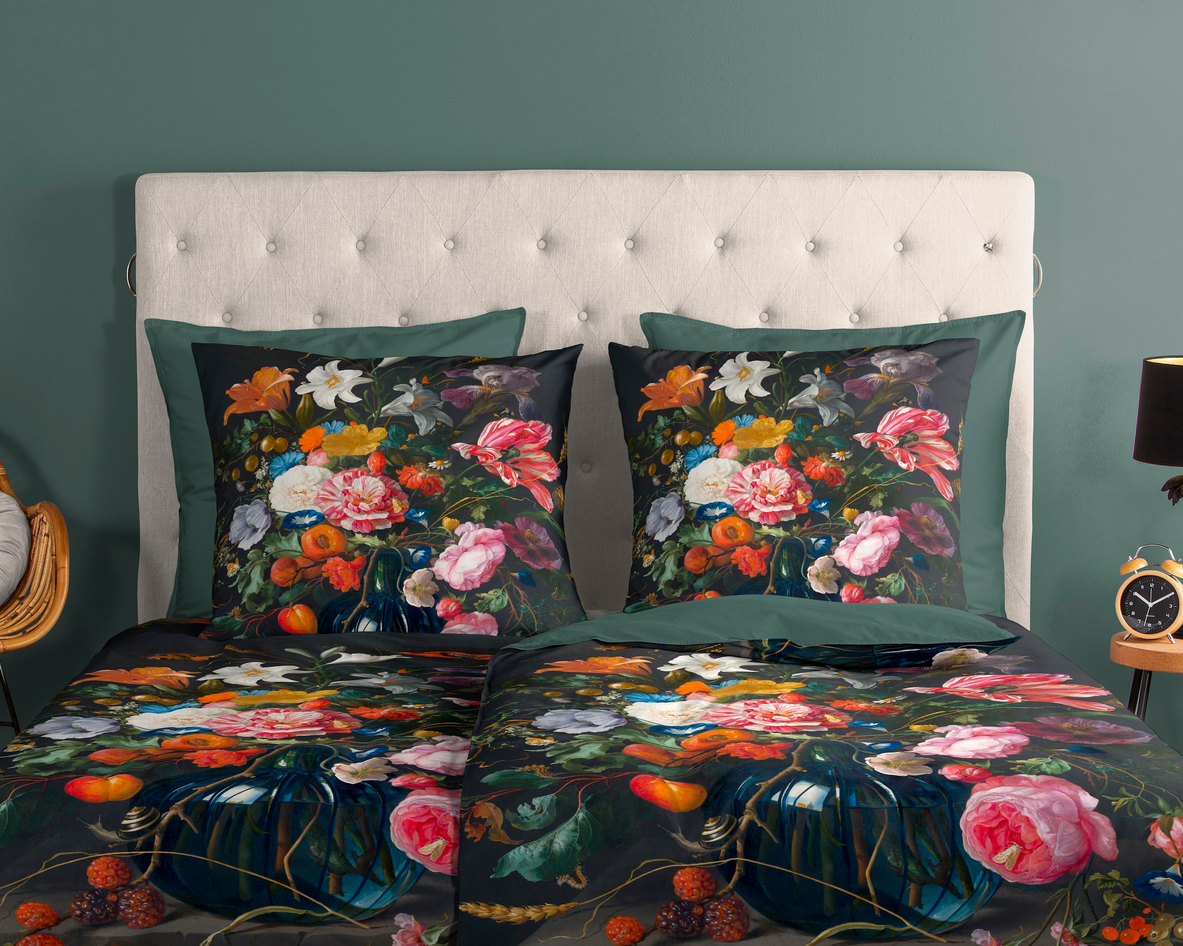 good morning Wendebettwäsche »Deja«, 100% Baumwolle, 135x200, Reissverschluss, Wendeoptik, Blumen, Schwarz