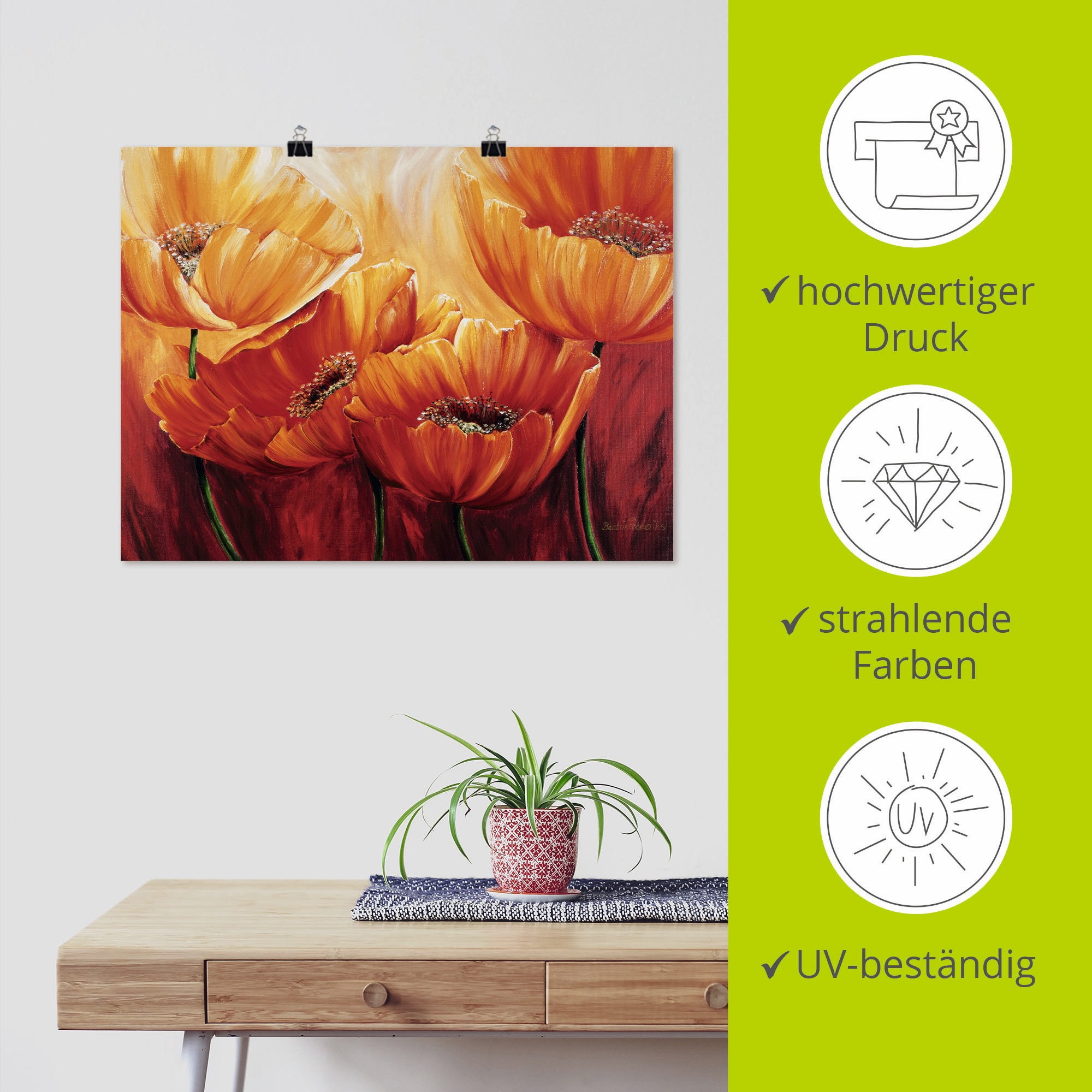 Artland Wandbild »Vier Mohnblumen« Blumen 1 Stk. tlg. als Leinwandbild, Poster in verschied. Grössen