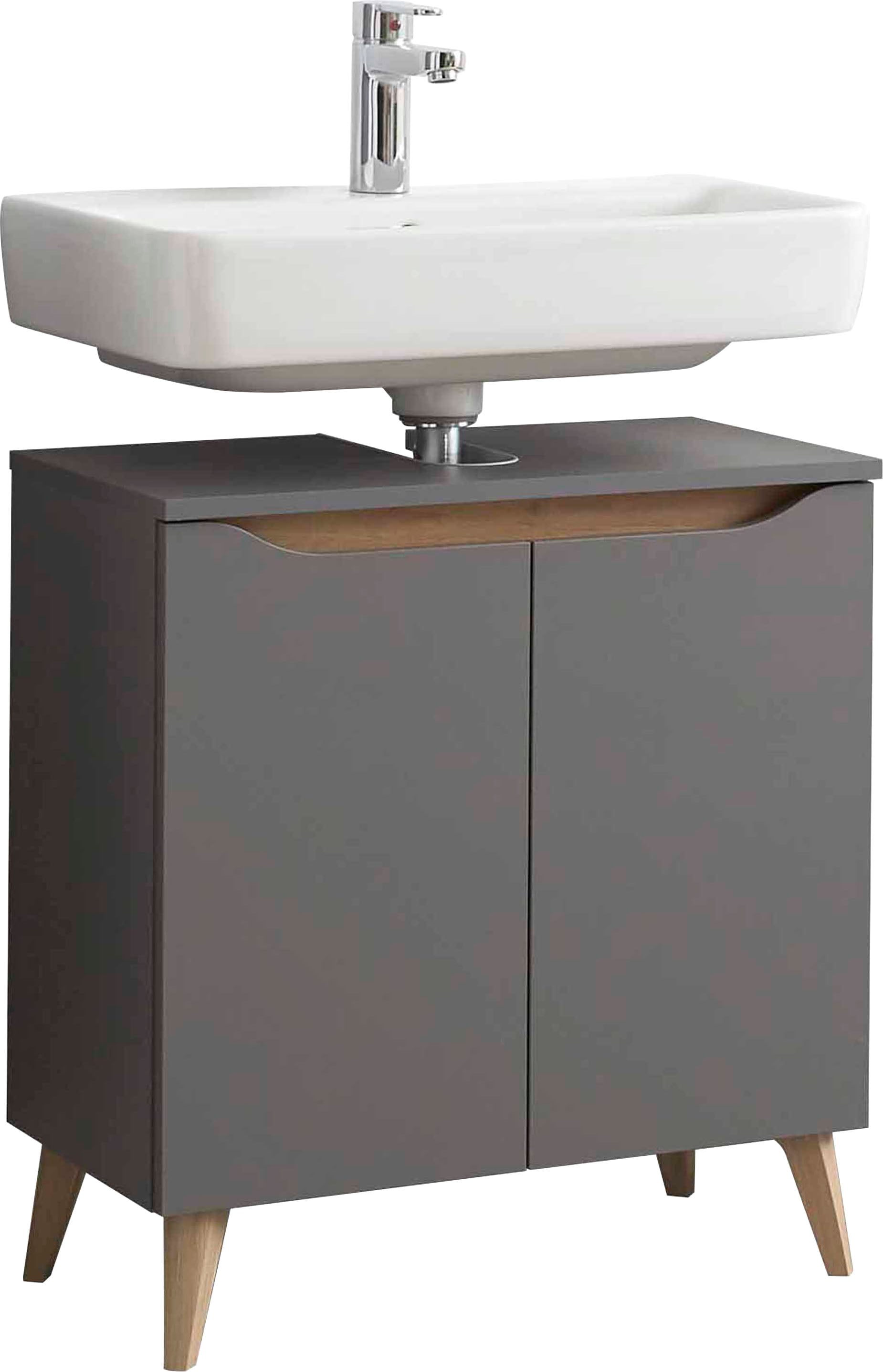 Saphir Armoire sous lavabo »Quickset Unterbeckenschrank, 60 cm breit, 2 Türen« meuble sous-lavabo avec découpe siphon, sans lavabo, sans poignées