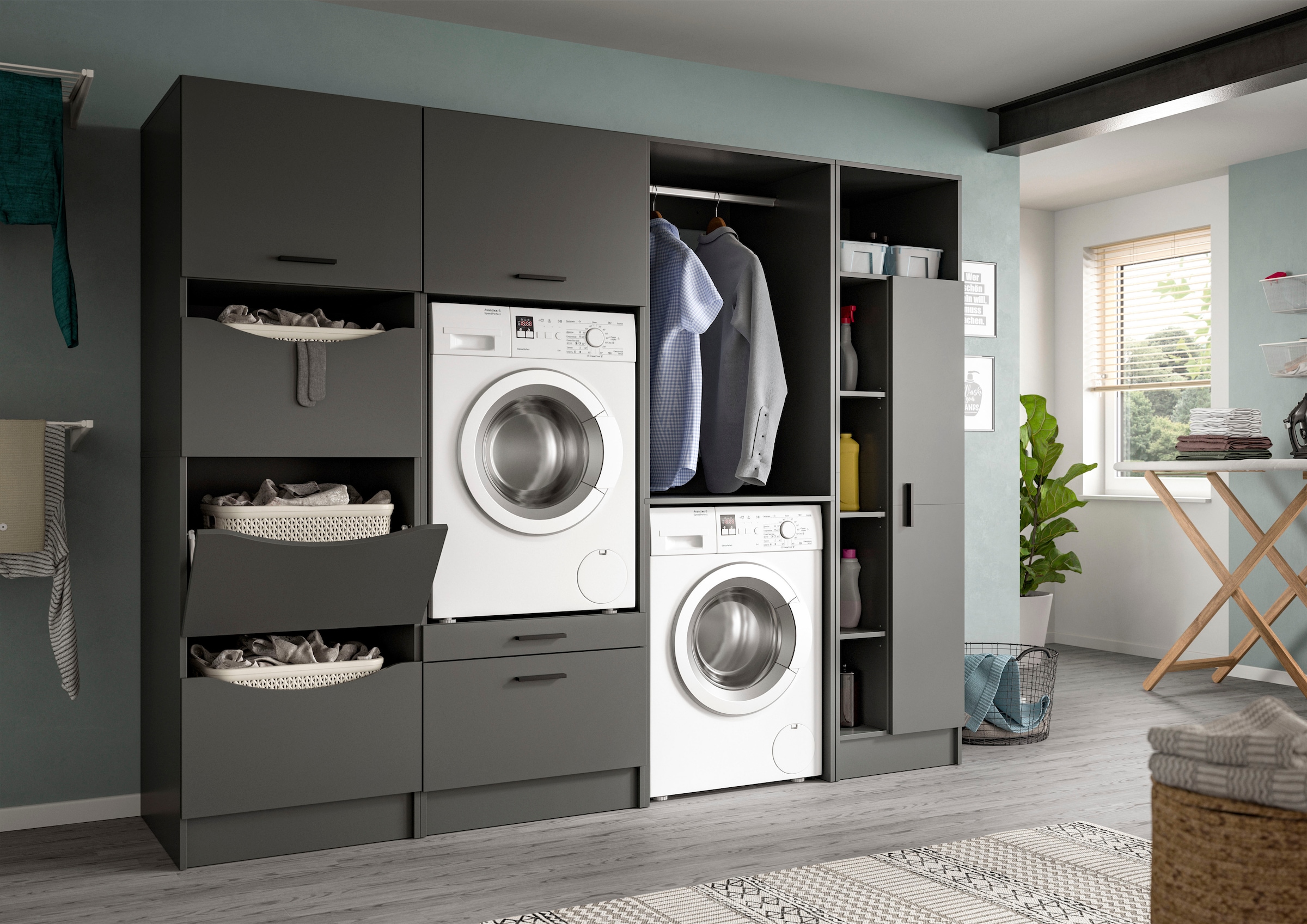 welltime Mehrzweckschrank »FALAS, TOPSELLER!, Höhe 195cm, 1 Tür, 1 Kleiderstange, 5 offene Fächer« in verschiedenen Farben erhältlich, 1 Stk. tlg. Universalschrank, Wäscheschrank, Badezimmer, Hauswirtschaftsschrank