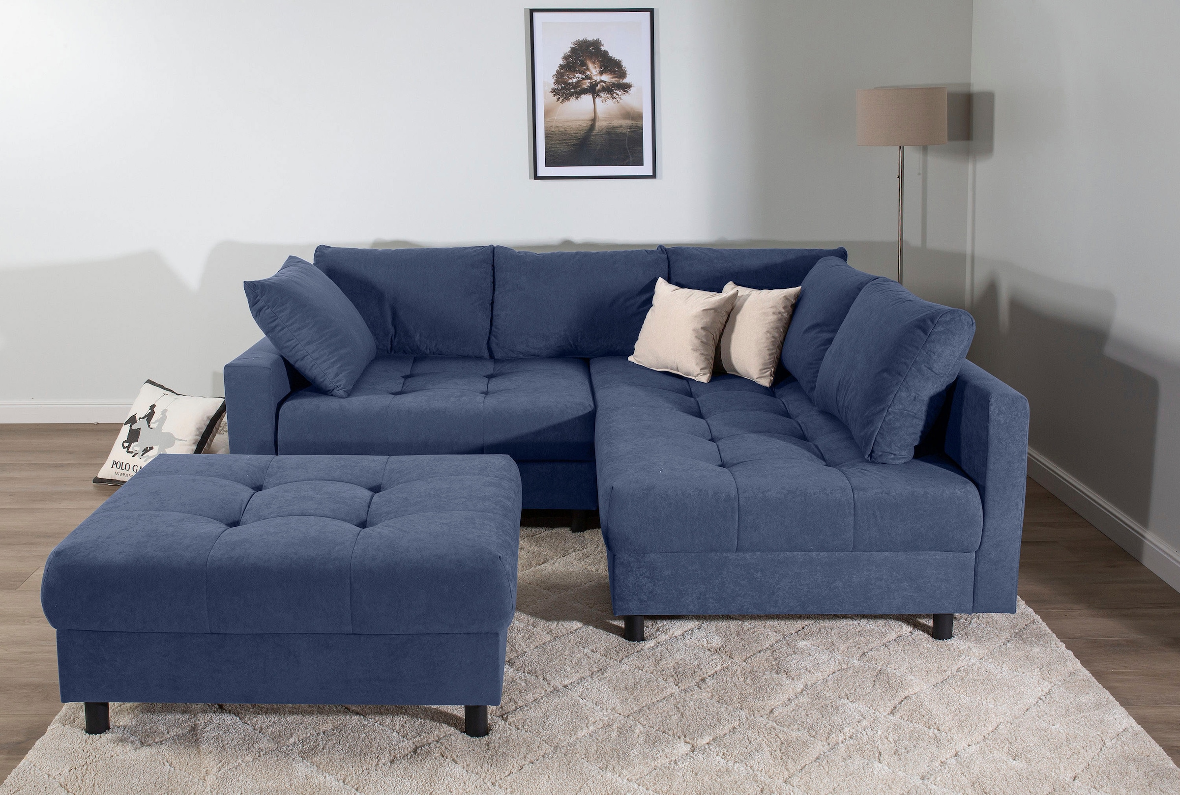COLLECTION AB Ecksofa »Toni L-Form, B: 215 cm« mit Hocker & 2 Zierkissen, Federkern