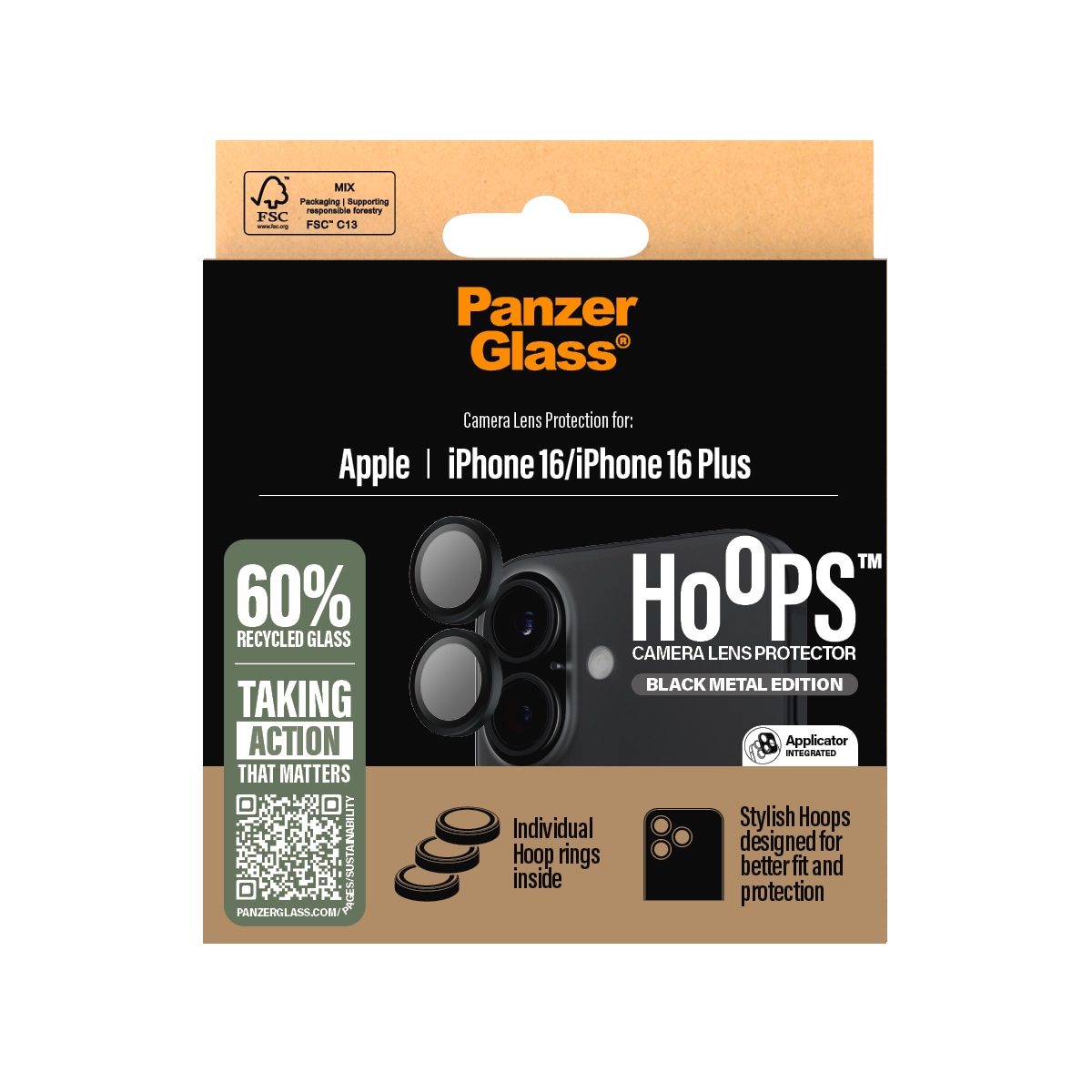 PanzerGlass Kameraschutzglas »Hoops Camera Lens Protection« für Apple iPhone 16;Apple iPhone 16 Plus 2 Stk. tlg. Lens Cover, Schutzfolie, Schutzglas, kratz- & stossfest