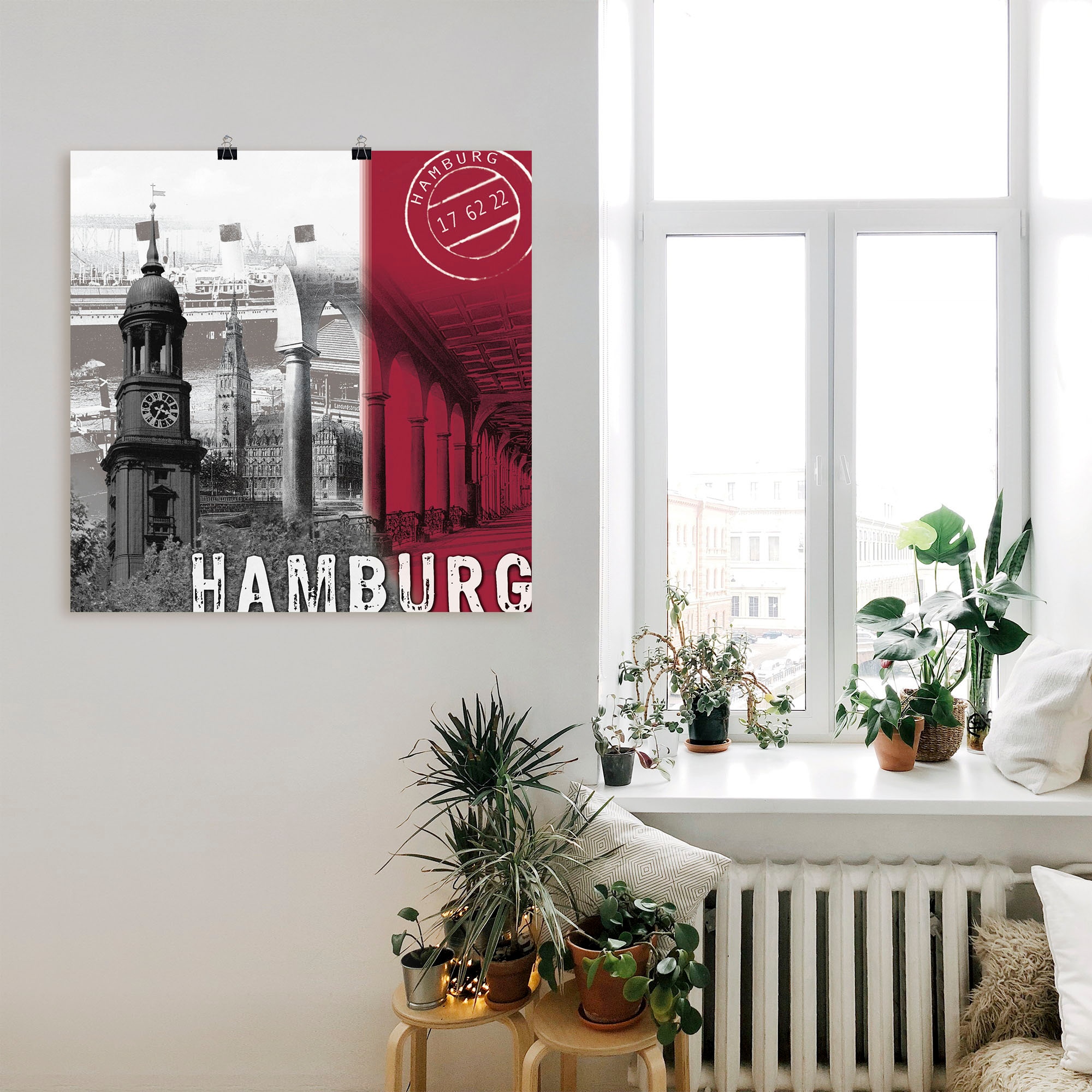 Artland Wandbild »Hamburg_ bordeauxrot«, Deutschland, (1 St.), als Leinwandbild, Poster in verschied. Grössen