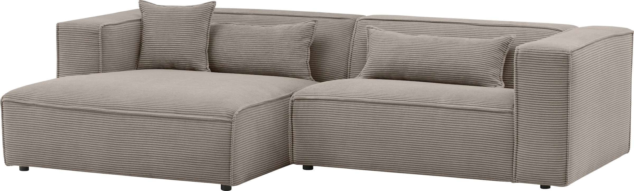 LeGer Home by Lena Gercke Ecksofa »PIARA mit Kedernaht, Cord, Leinenoptik o. Strukturstoff, Couch, L-Form«, wahlweise Ottomane rechts/links, schwarze Füsse, bequemer Sitzkomfort