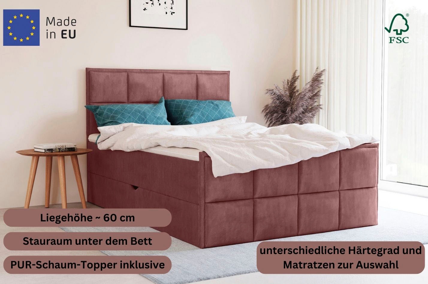Leonique Boxspringbett »Timeo«, in den Breiten 120,140,160 & 180 cm erhältlich