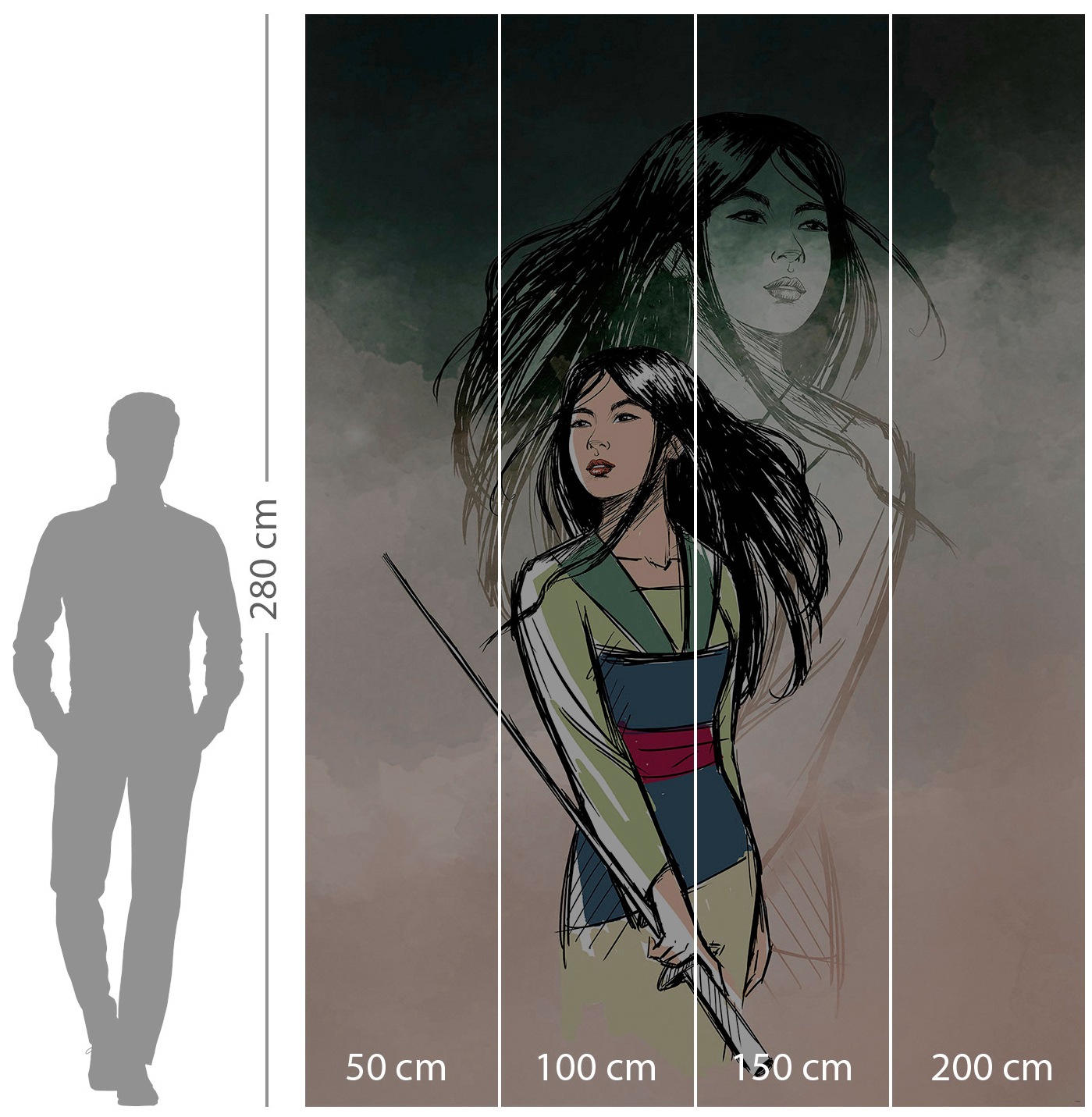 Komar Vliestapete »Digitaldruck Vlies -  Brave Mulan - Grösse 200 x 280 cm« bedruckt glatt Kinderzimmer