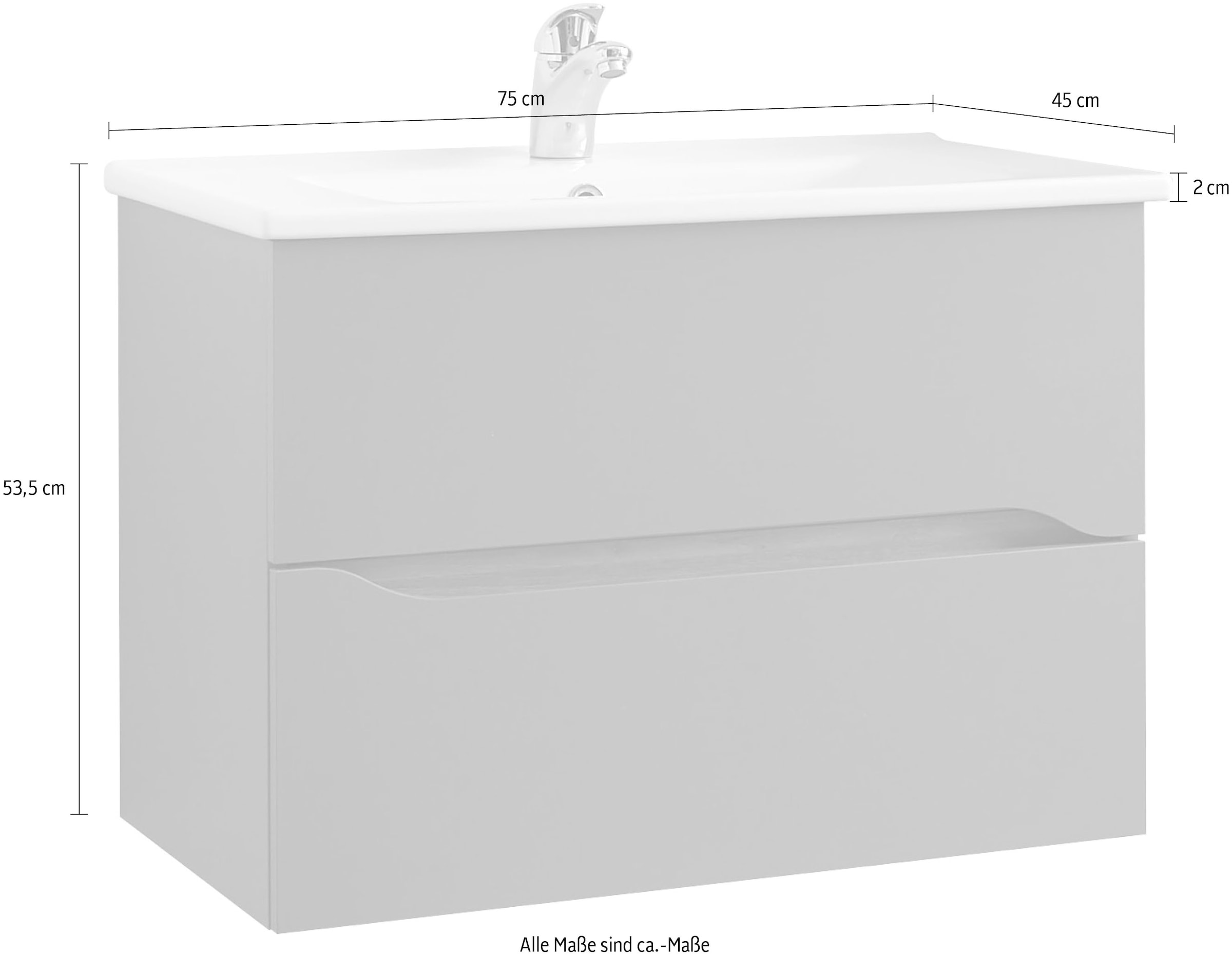 Saphir Waschtisch »Quickset Keramikwaschtisch mit Unterschrank, 75 cm breit« Waschplatz, Unterschrank mit Waschbecken, 2 Schubladen, grifflos
