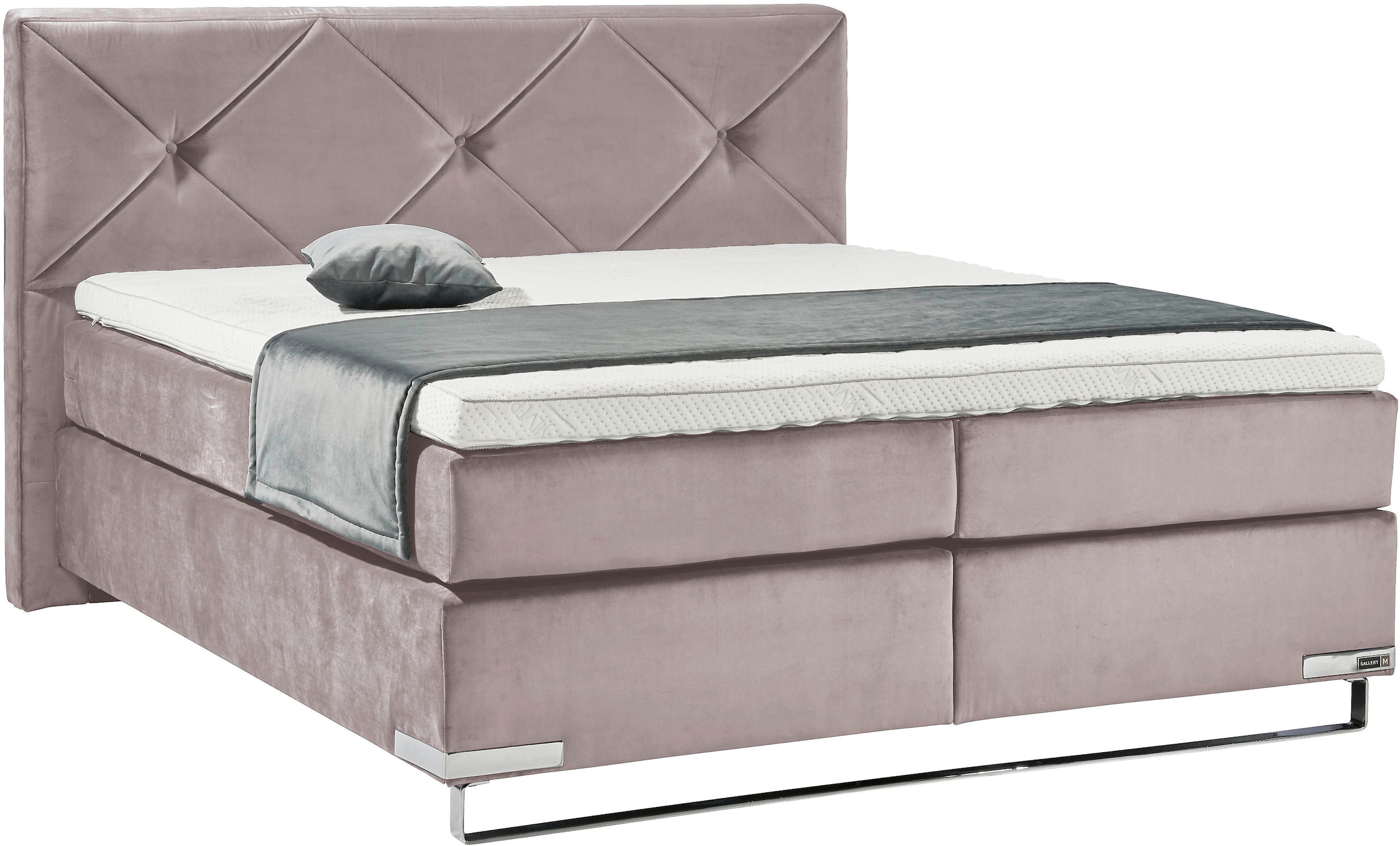 Musterring Boxspringbett »Dubai«, Kufe in Chrom, 3 Härtegrade, Kopfteil mit Knopfheftung