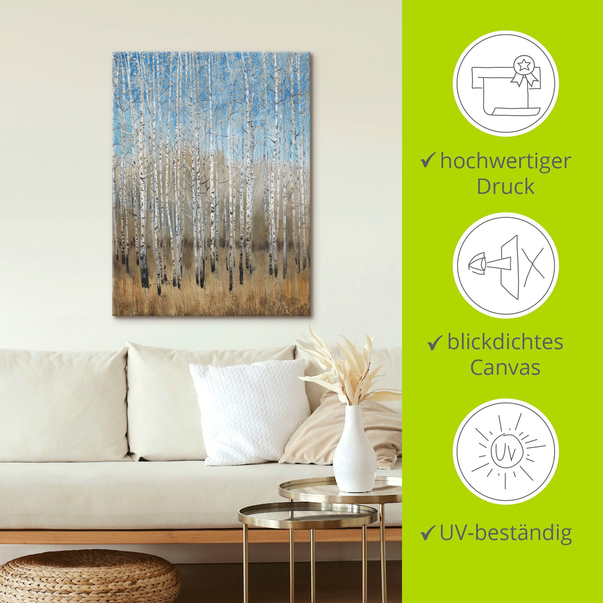 Artland Tableau sur toile »Staubige blaue Birken II« 1 cuis tlg. auf Holzrahmen gespannt