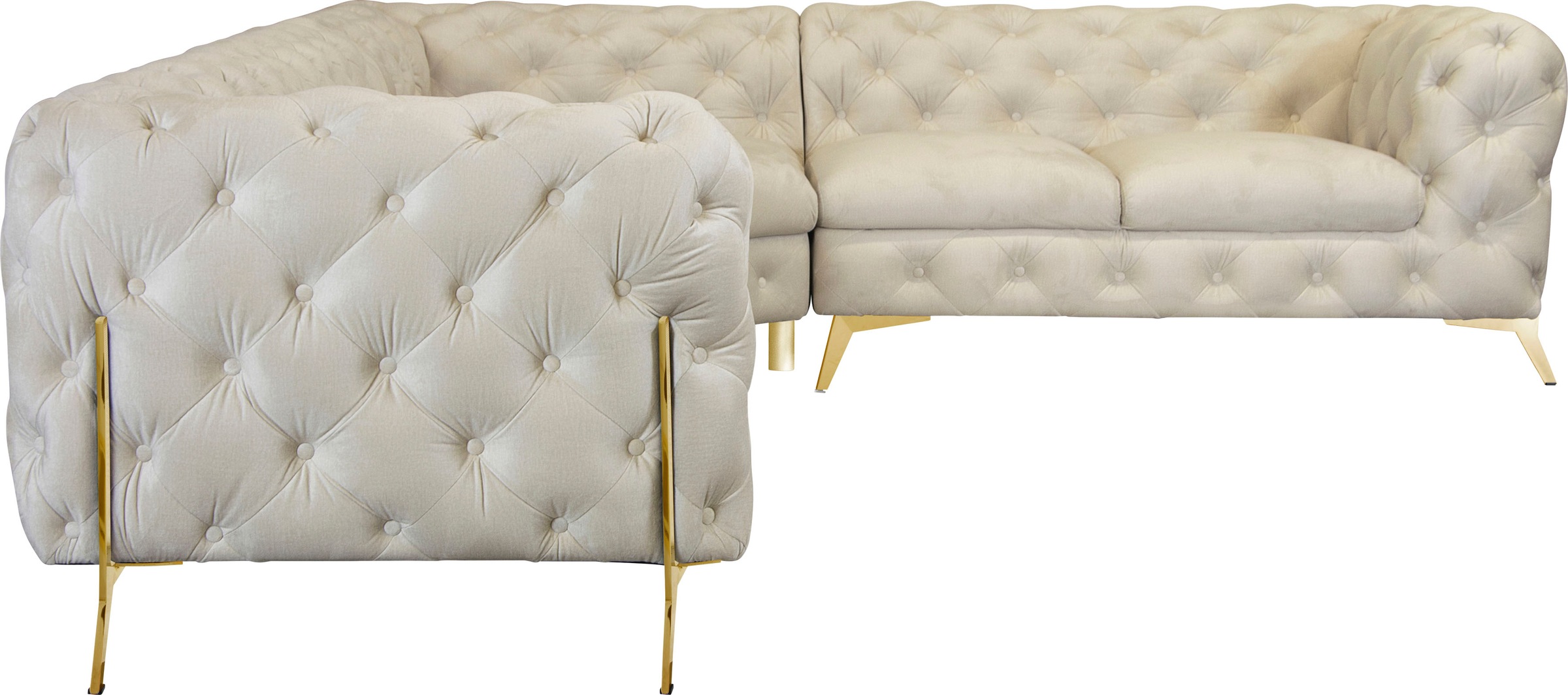 Leonique Chesterfield-Sofa »Amaury L-Form«, grosses Ecksofa, Chesterfield-Optik, Breite 323 cm, Fussfarbe wählbar