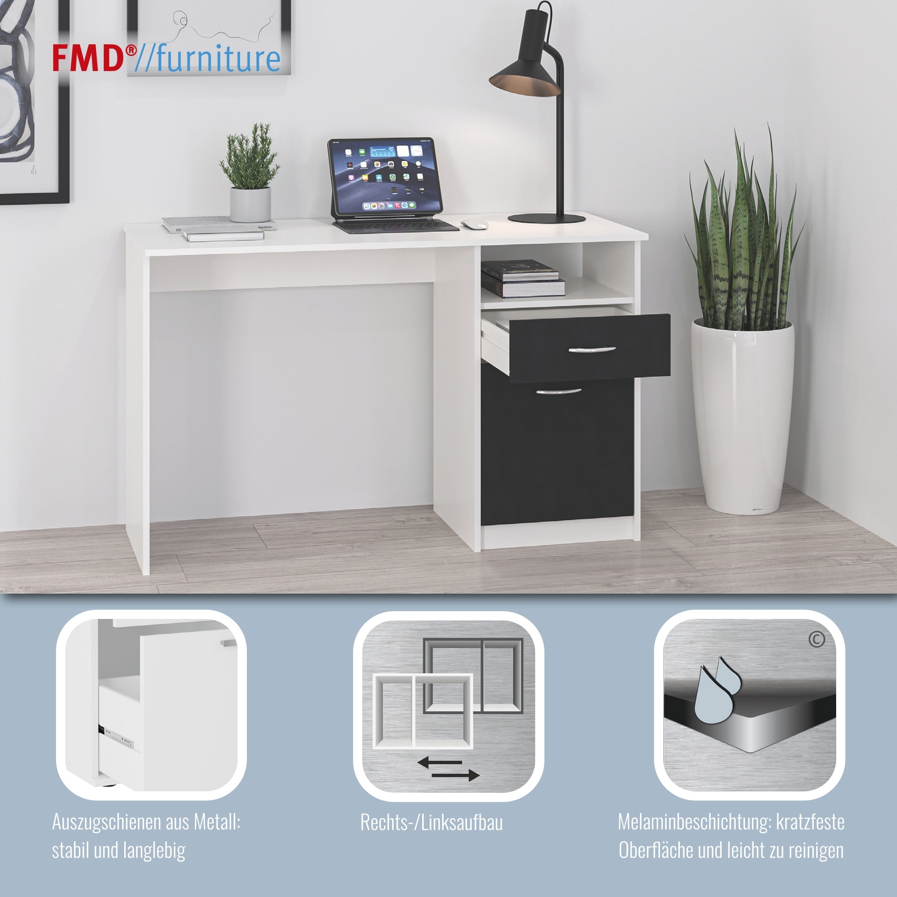 FMD Bureau »Jackson« Bürotisch mit 1 Schubkasten und 1 Tür, 123 cm breit