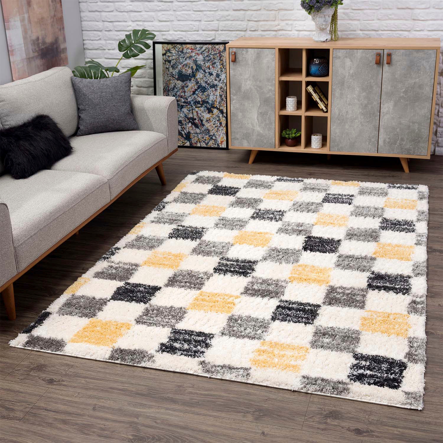 Image of Carpet City Hochflor-Teppich "Pulpy 554" rechteckig 30 mm Höhe Läufer, weich, Karo-Optik, Wohnzimmer, Schlafzimmer, Kinderzimmer