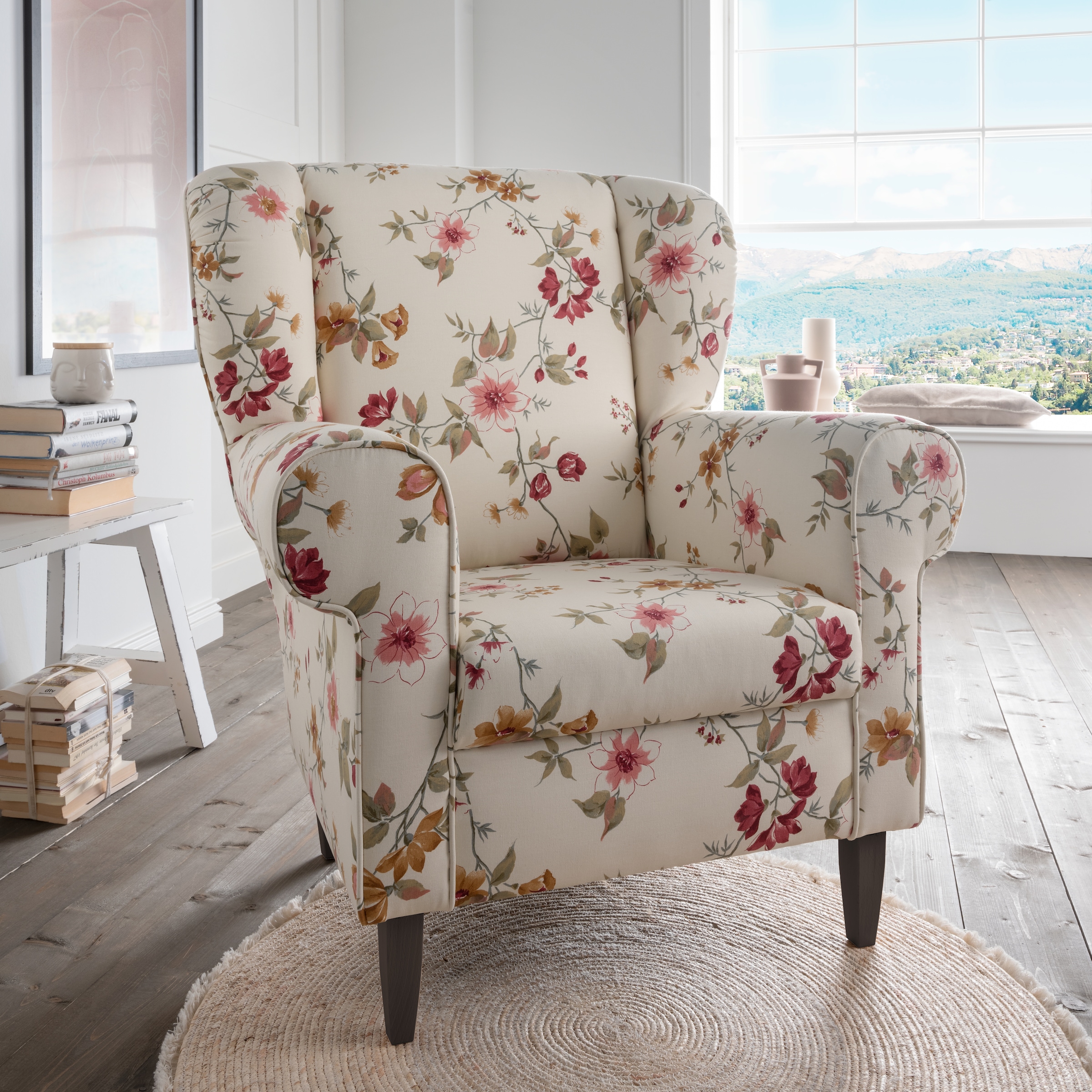 Home affaire Fauteuil »Asino« avec revêtement pied-de-poule, tabouret en option
