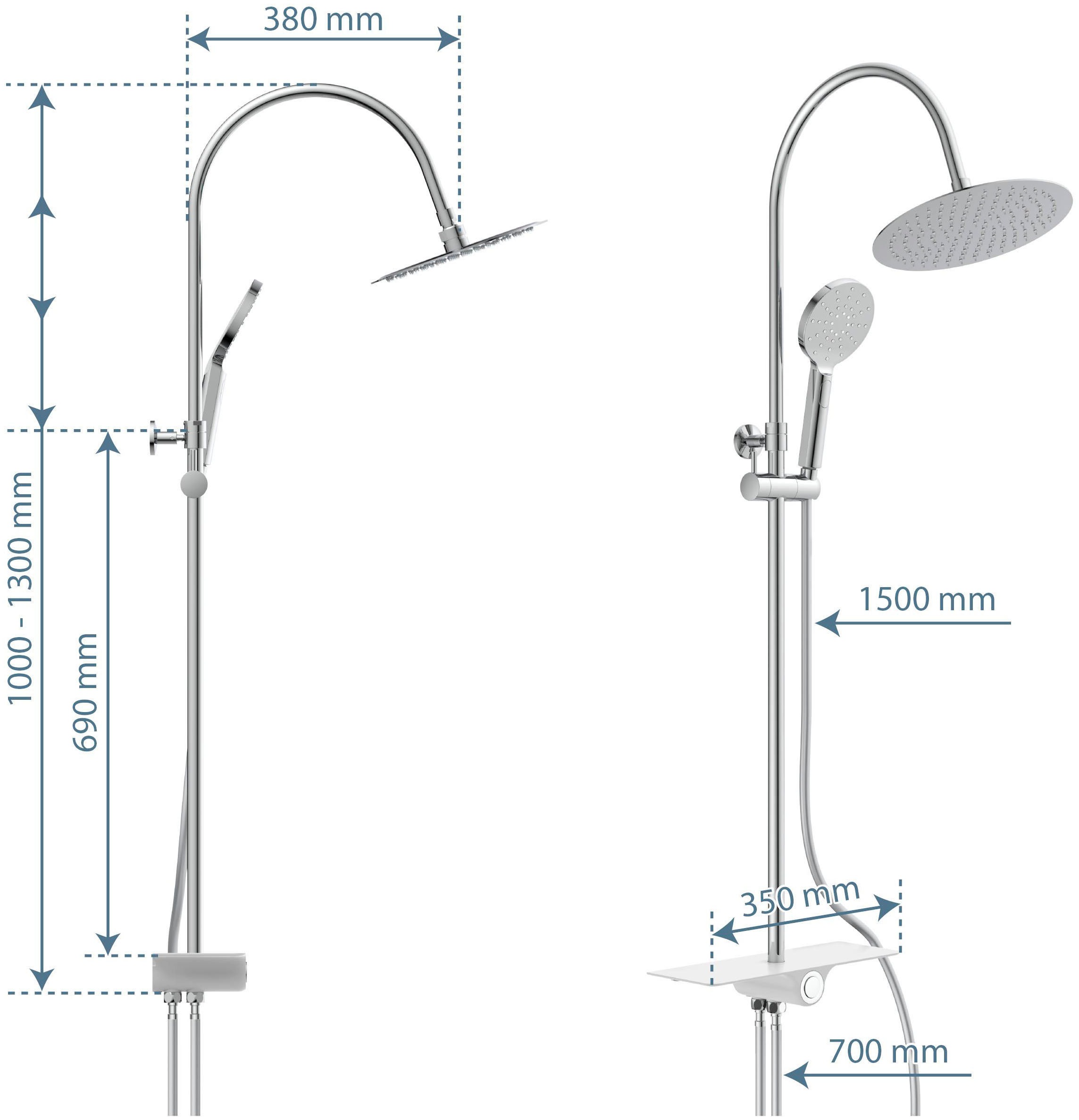 Schütte Brausegarnitur »Aquastar«, Regendusche, Edelstahl, mit Ablage, Handbrause mit 3 Funktionen