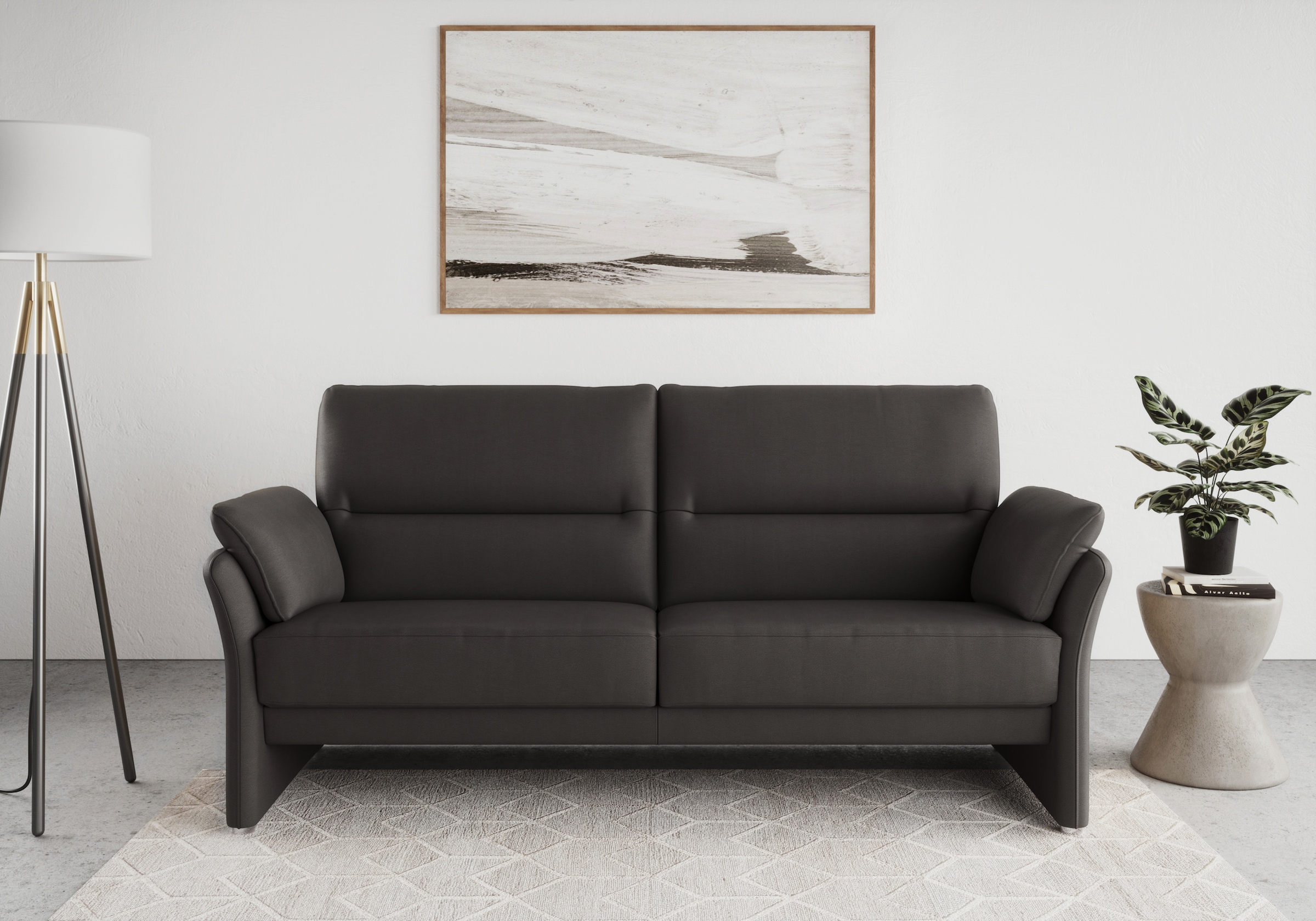 Image of DOMO collection 2,5-Sitzer "Pina, schmale Armlehnen, mit Federkern, kompakt & elegant" Hoher Sitzkomfort, Luxus-Microfaser Lederoptik, grau, Breite 199 cm