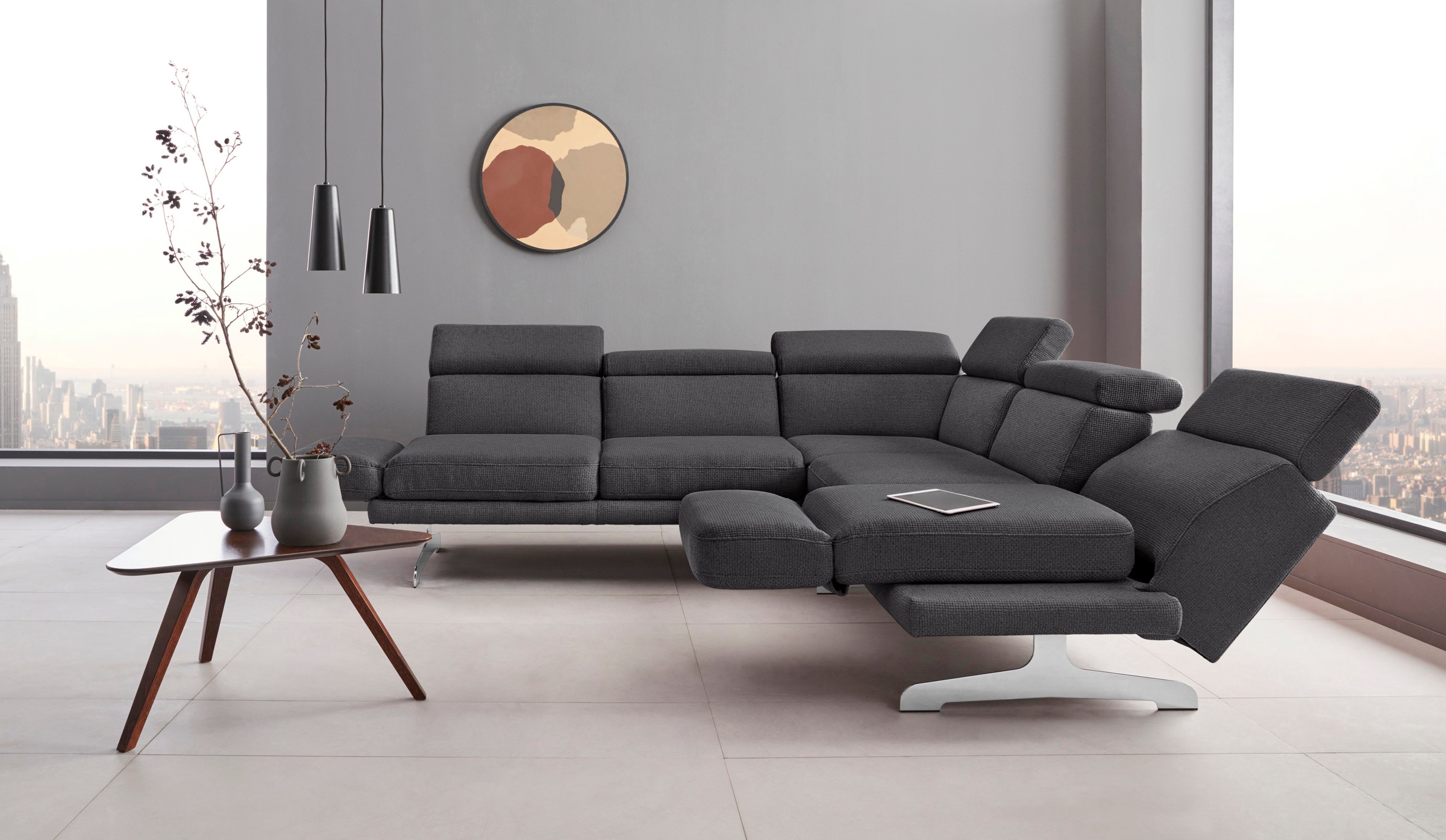 Image of Places of Style Ecksofa »Amantea«, mit Fussablage, Arm-, Kopf- und Rückenverstellung, wahlweise mit 2 Drehsitzen - so wird der äussere Sitz zum Sofa bei Ackermann Versand Schweiz