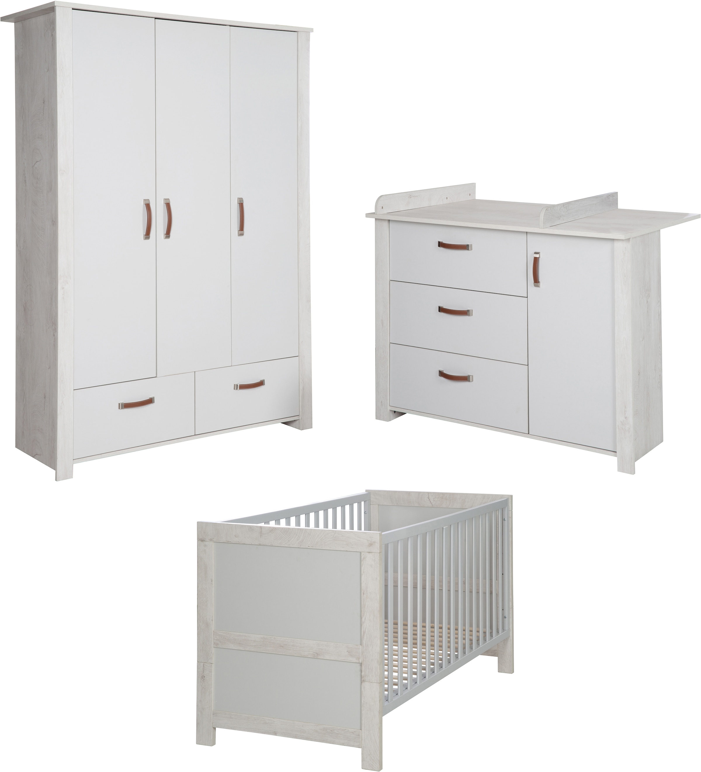 roba® Babyzimmer-Komplettset »Mila«, (Set, 3 tlg., Kinderbett, Schrank, Wickelkommode), mit Kinderbett, Schrank und Wickelkommode