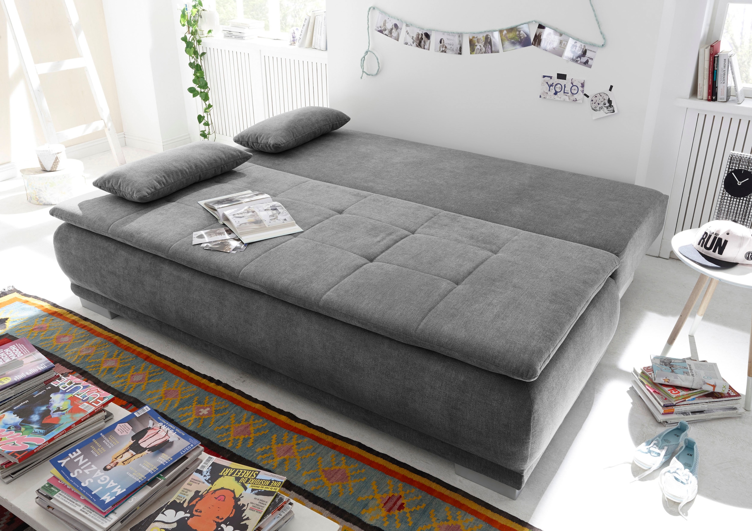ED EXCITING DESIGN Schlafsofa »Luigi«, mit Bettfunktion, Bettkasten, Rücken- und Armlehnkissen, frei im Raum