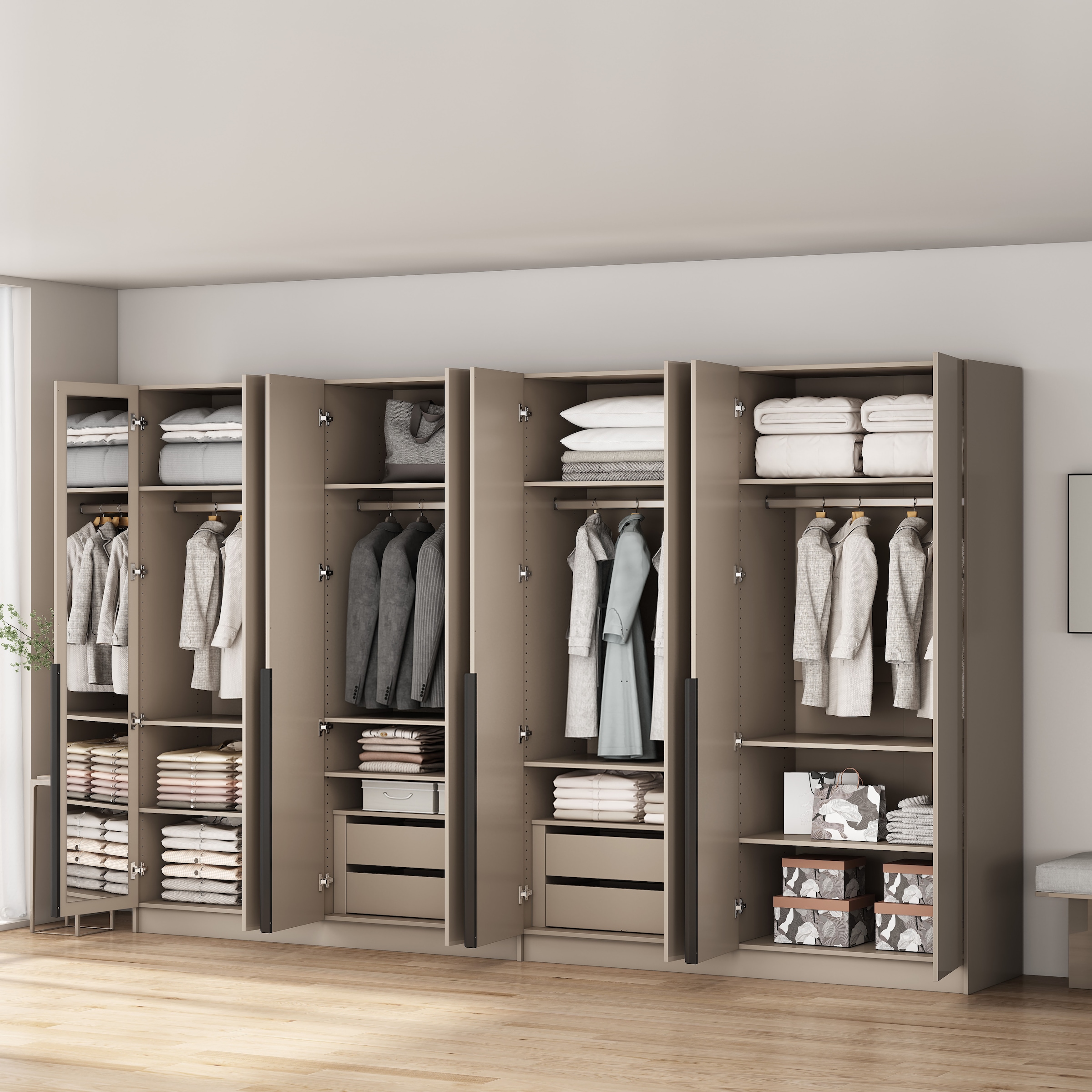 GOODproduct »Annor Schlafzimmerschrank Breite 323 cm hochglanz Schrank Garderobe« Armoire à portes battantes avec aménagement intérieur parfait - poignées de porte élégantes