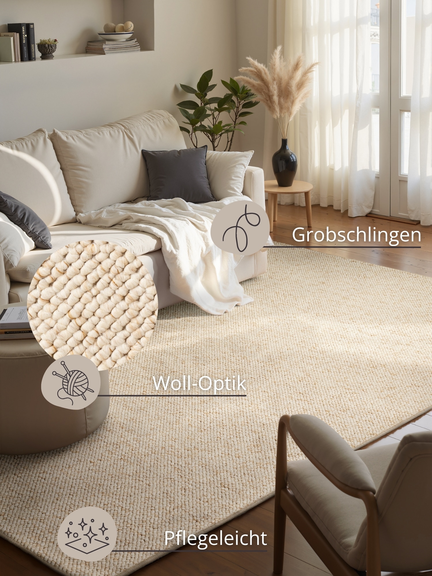 HANSE Home Tapis »Wolly 2« Rectangulaire 12 mm Höhe tissu plat, coureur, style scandinave, aspect laine, salle à manger, salon, couloir