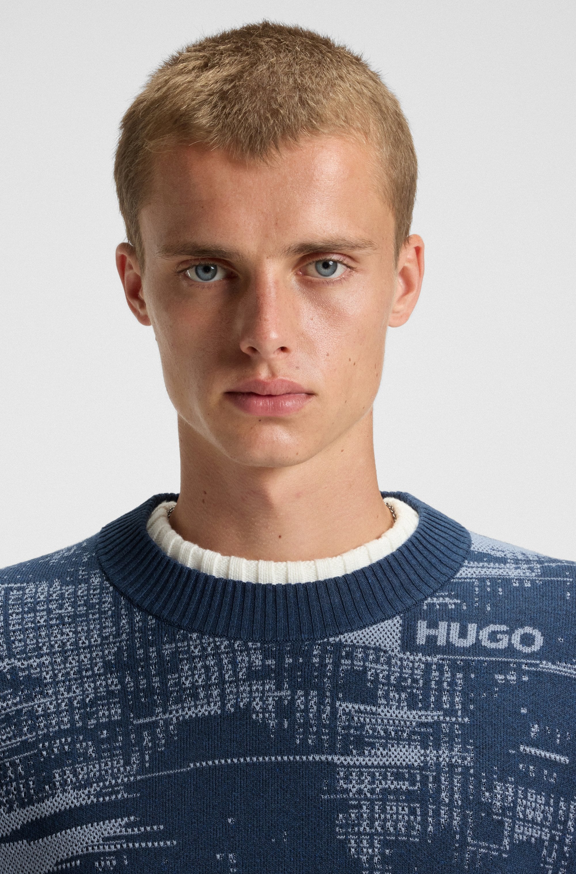 HUGO Blue Jacquardpullover »Sorbas« Rundhalsausschnitt, relaxed fit, Baumwollmix