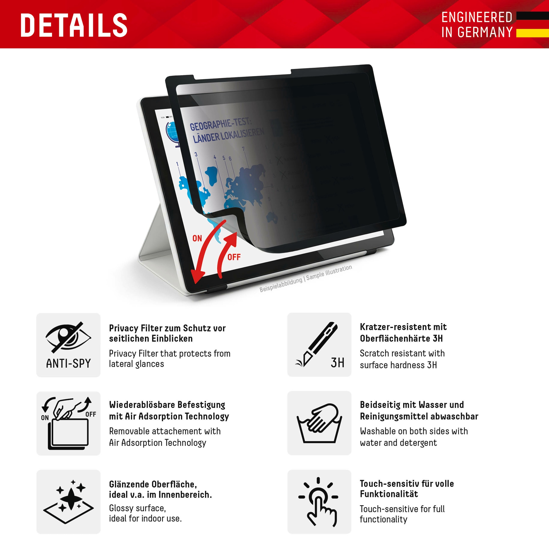 Displex Displayschutzfolie »Tablet Privacy Safe«, für Apple iPad 10,9" (10. Gen., 2022)-Apple iPad 11" (2025)-Apple iPad Air 11" (2024/2025), Blickschutzfolie, Schutzfolie, Bildschirmschutz, kratz- & stossfest