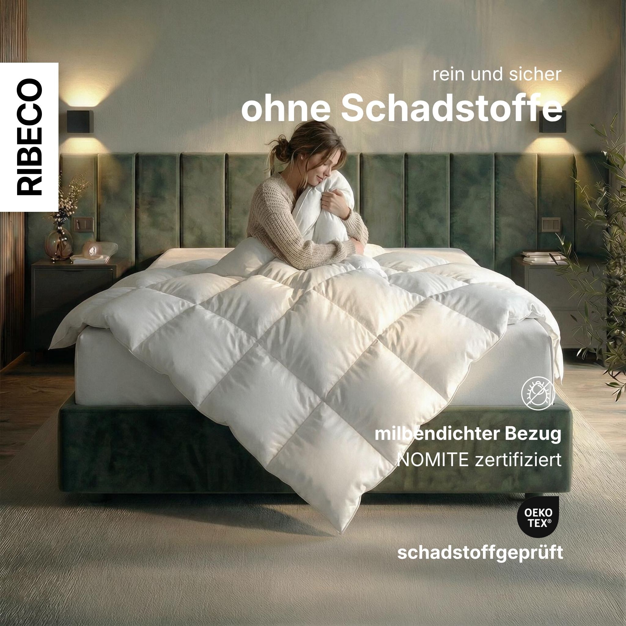 RIBECO Couette en duvet »Johanna, Bettdecke in 135x200 und 155x220cm und weiteren Grössen« léger Füllung 80 duvet 20 plumes 1 cuis tlg. meilleure vente, duvet et plumes, couette en duvet, couette en plumes, fabriqué en Allemagne