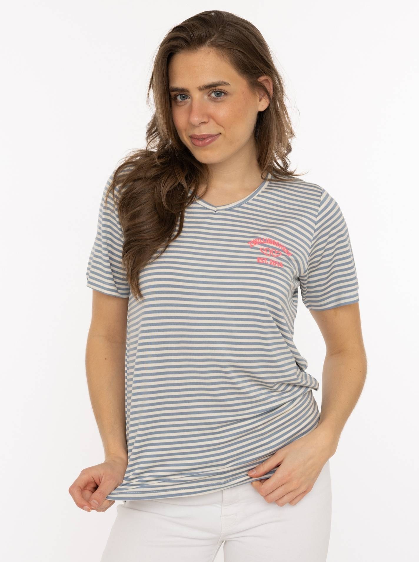Zwillingsherz T-Shirt »"Zwillingsherz"« V-Neck, gestreift, kleines Motiv gestickt