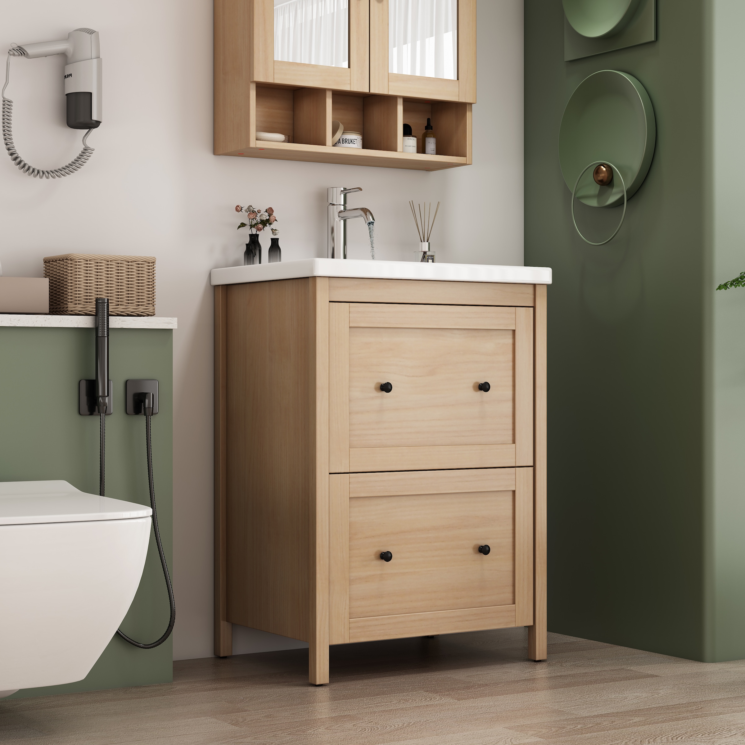 Image of welltime Waschtisch "Stockholm" Komplett-Set, Waschplatz mit 2 Auszügen und Softclose Breite 60cm