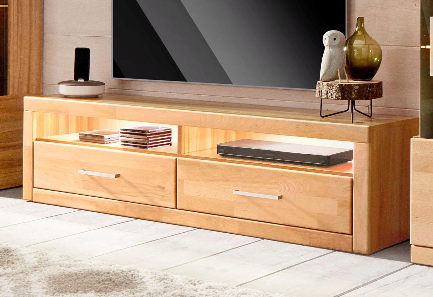 Home affaire Lowboard »Ribe,140cm breit,38cm hoch mit 2 Klappen,Oberplatte aus Massivholz«, Holz massiv, Holzwerkstoff, Metall Griffe,2 Klappen