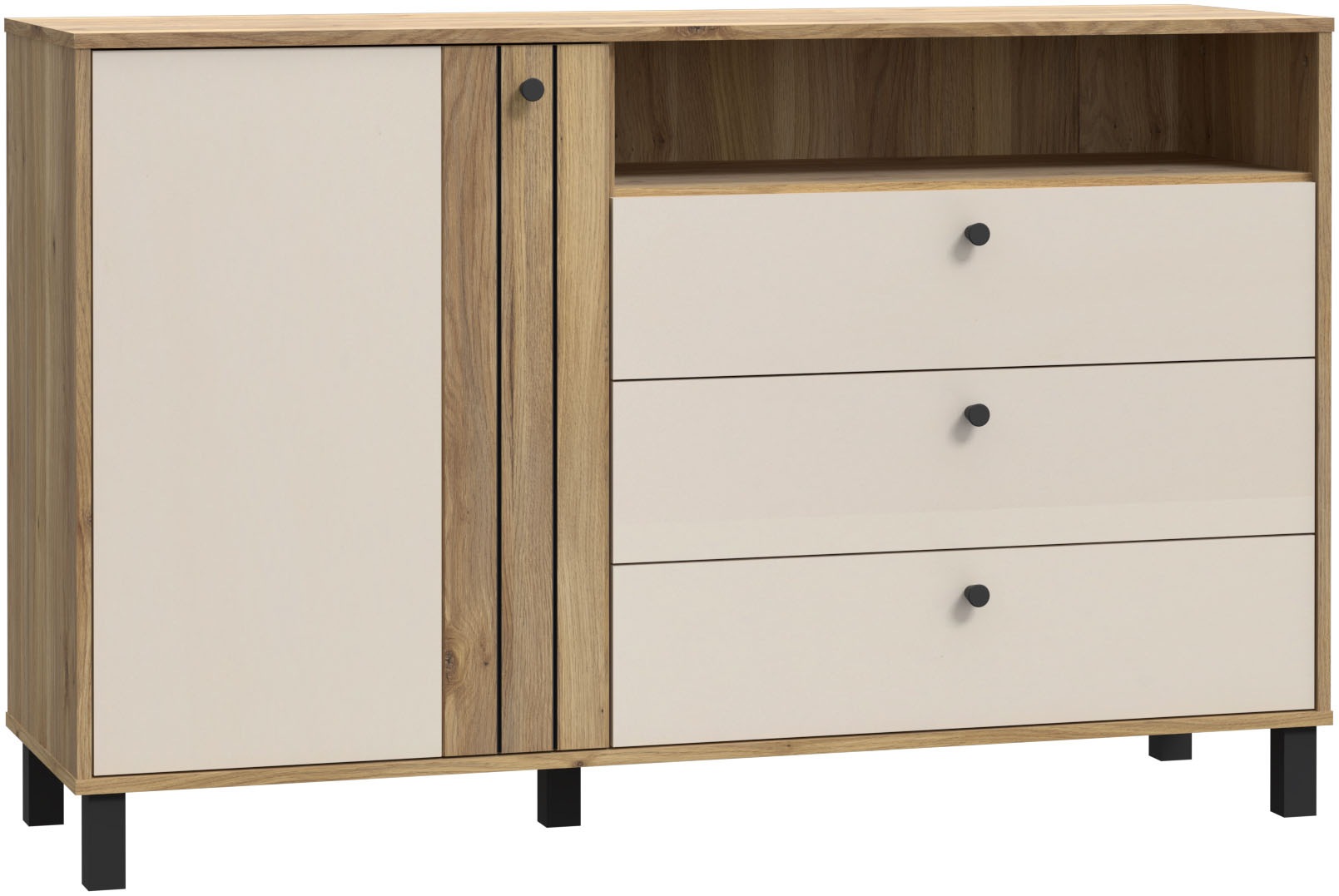 Grafton 1 Door 3 Drawer Chest In Cream and Oak, none