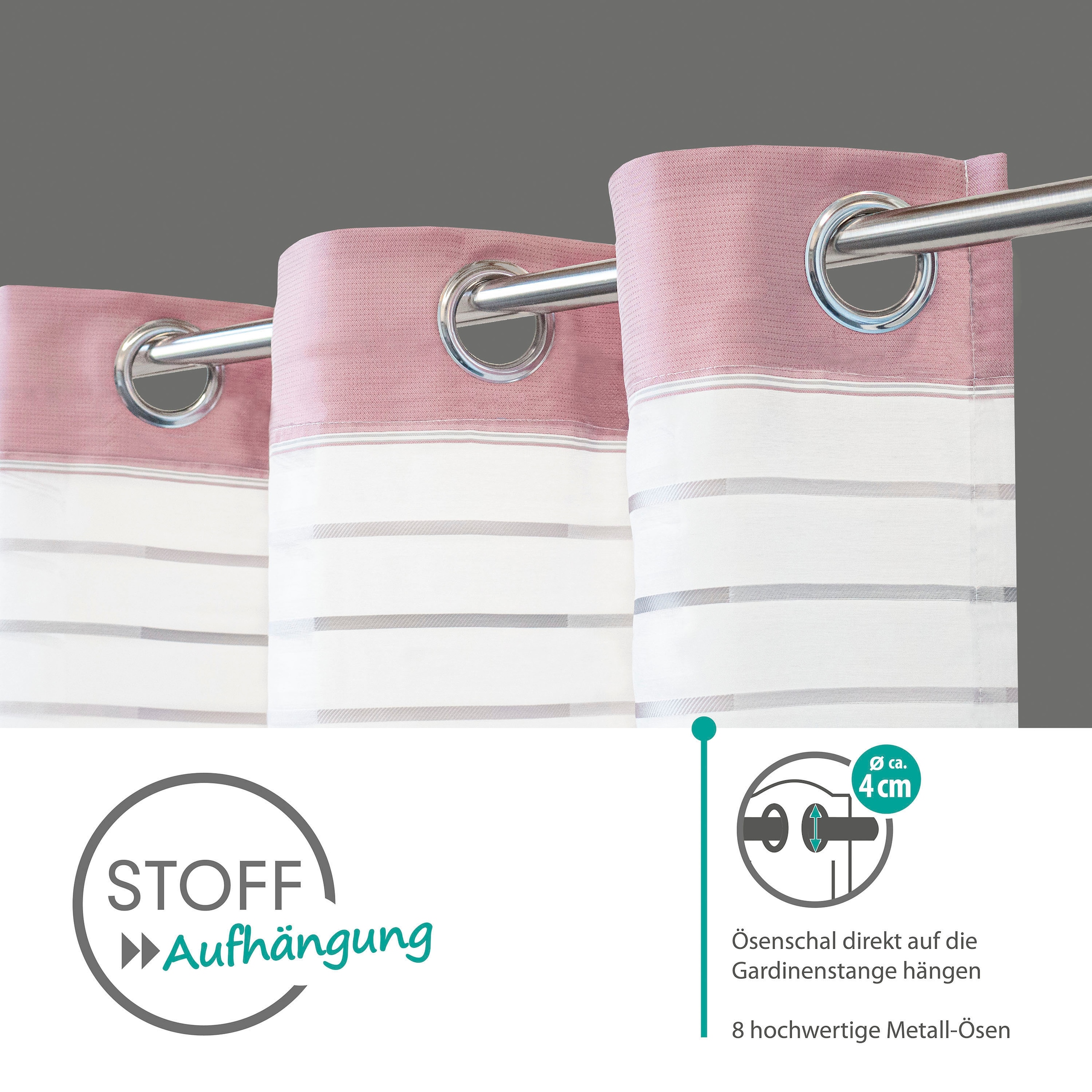 decolife Gardine »Estelle« Ösen 1 Stk. tlg. Ösenschal mit Blockstreifen weiss