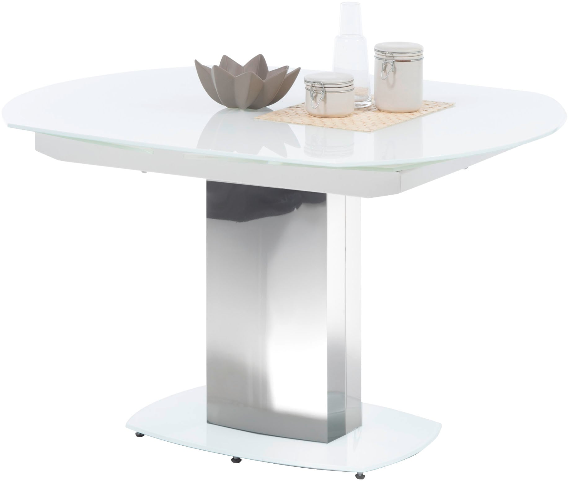 Stolkom Esstisch »Jackson Glastisch Weiss, Tisch ausziehbar, BxHxT 130-190x75x105 cm«, Automatische beidseitiger Drehauszug, Tischplatte in Super White