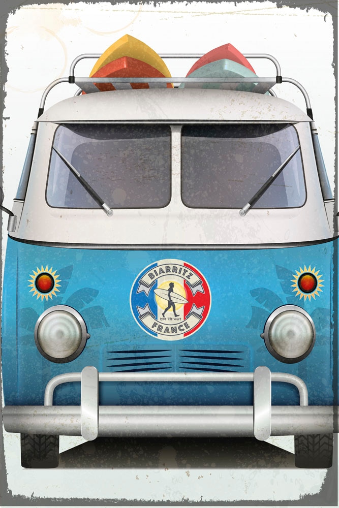 Image of queence Metallbild "Camping Bus" Auto 1 Stk. tlg. Stahlschild, Blechschild, retro, Surf