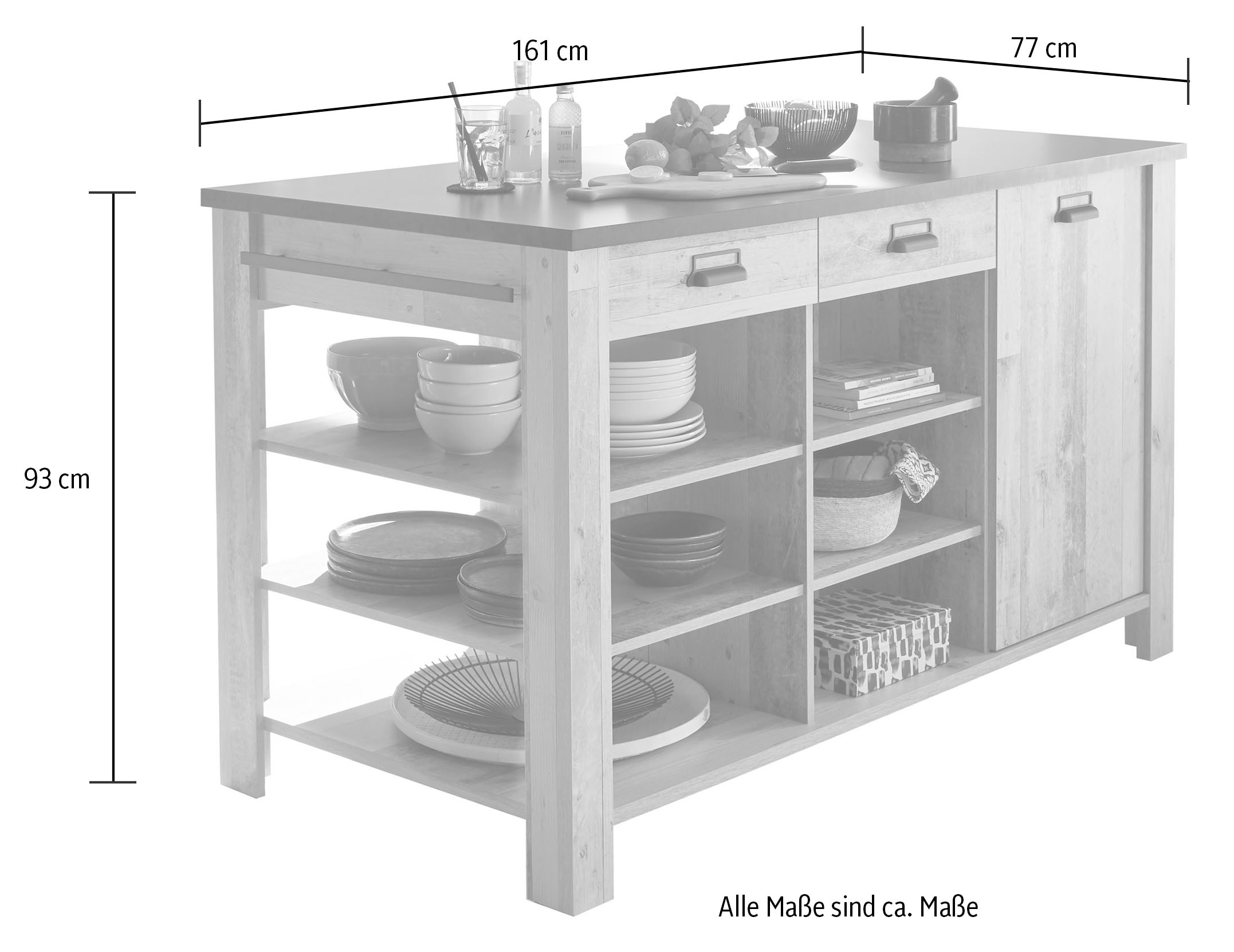 Home affaire Kücheninsel »Sherwood«, Handtuchhalter und Scheunentorbeschlag aus Metall, Breite ca. 161 cm