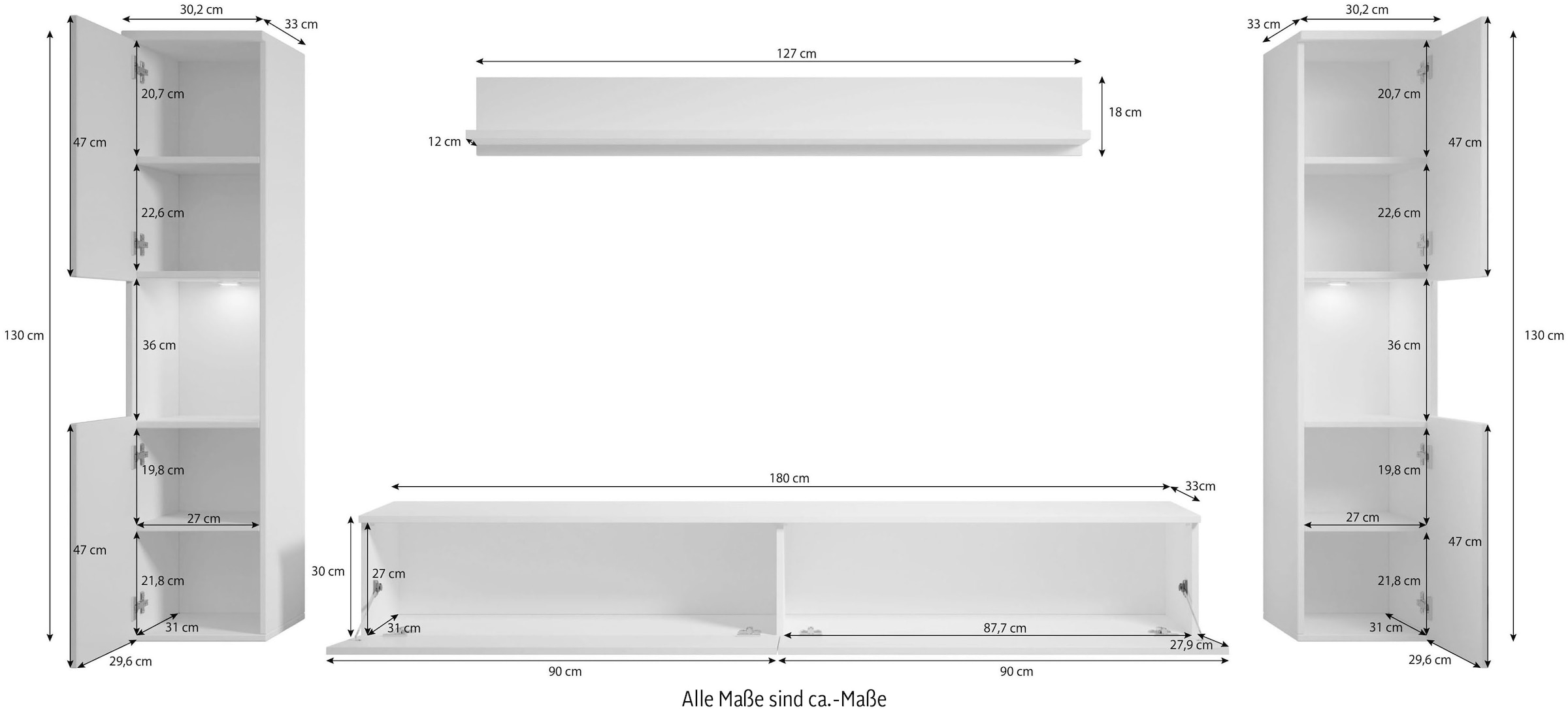 GOODproduct Meuble mural »PARIS, Vitrine Türanschlag links/rechts wechselbar« Ensemble complet, 4 cuis tlg.