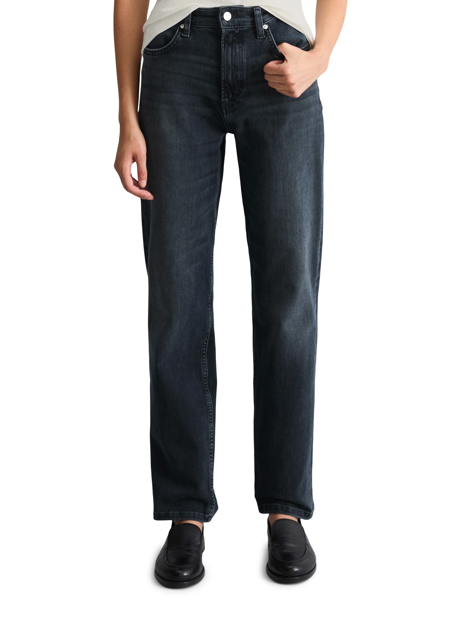 Image of Marc OPolo DENIM Straight-Jeans aus Stretch-Baumwolle, Mid Waist