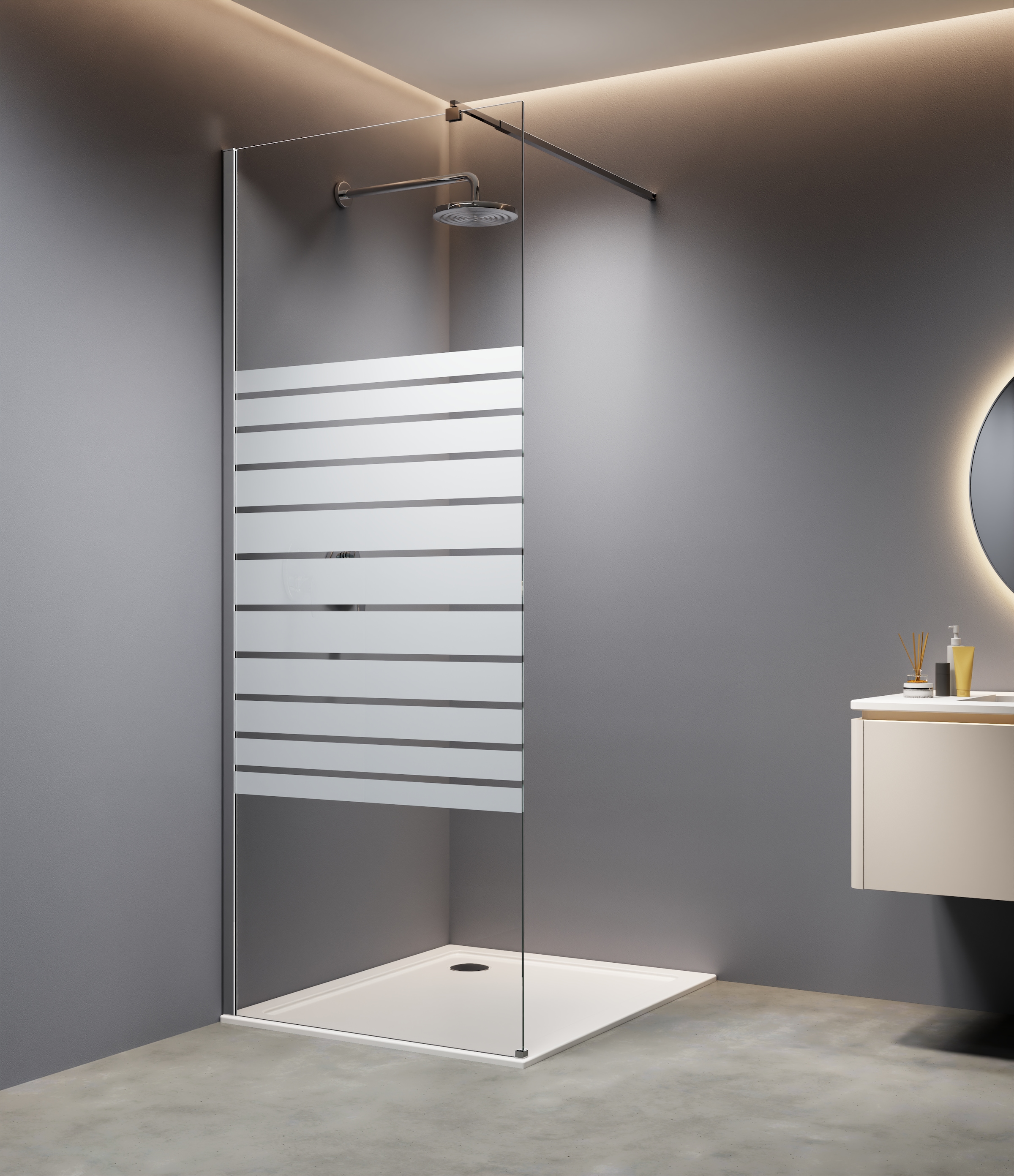 Image of welltime Walk-in-Dusche "Tropea Banda" 8mm Starke Scheibe mit Streifendekor